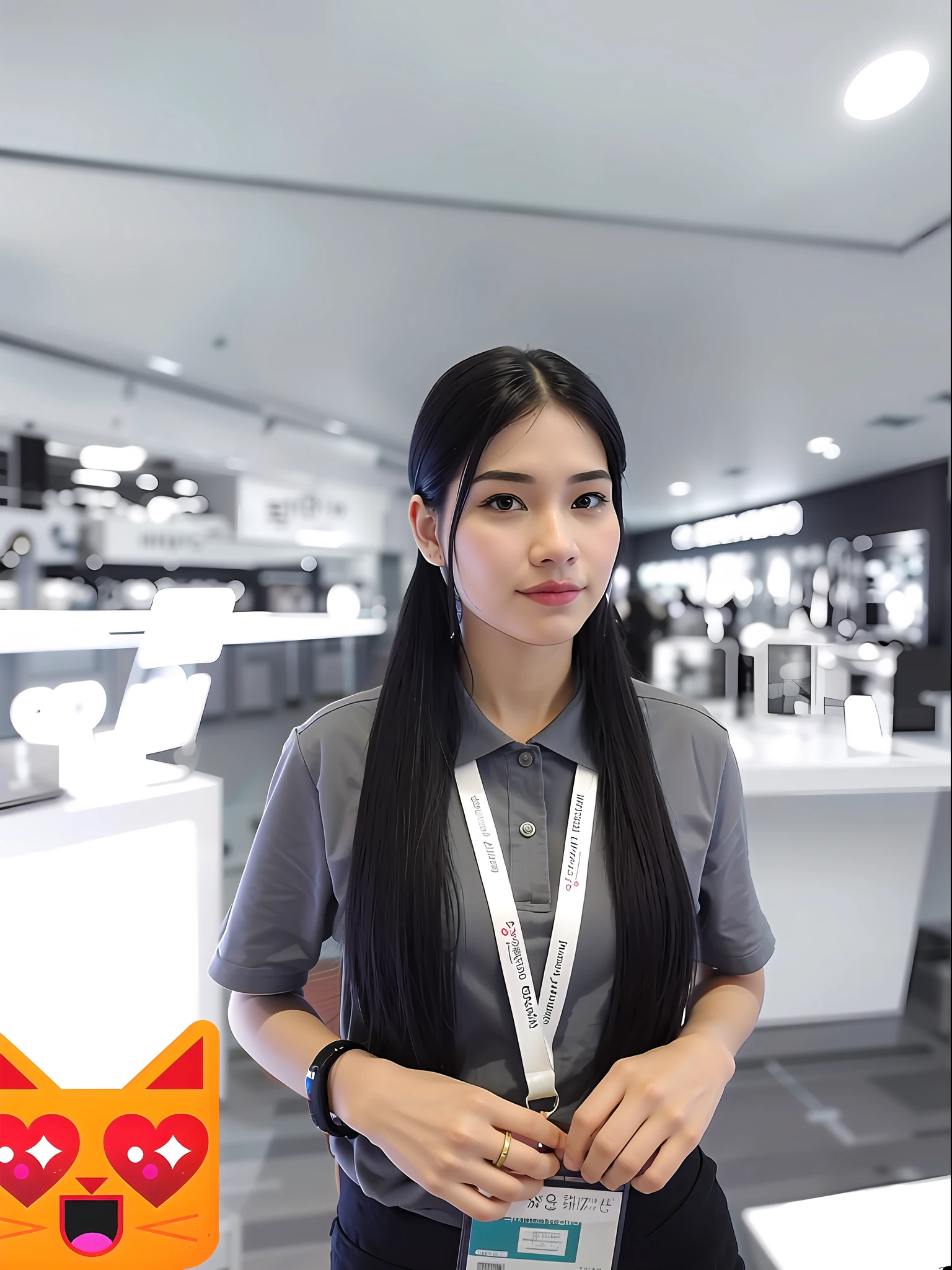 there is a woman that is standing in a room with a cat, nivanh chanthara, professional profile picture, anime thai girl, customer, tithi luadthong, professional picture, professional, fanart, portrait of modern darna, leaked image, profile picture 1024px, full body xianxia, wenfei ye, neko