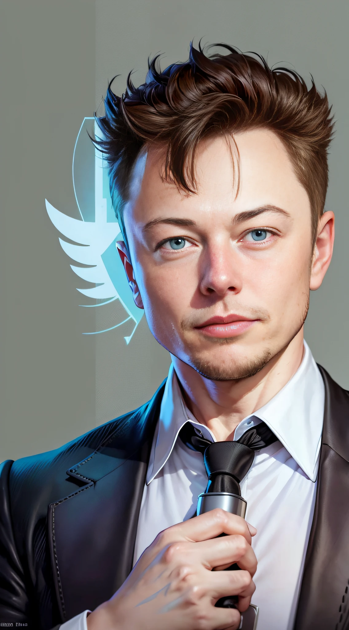 Elon Musk with scissors in hand cutting the twitter symbol --auto --s2