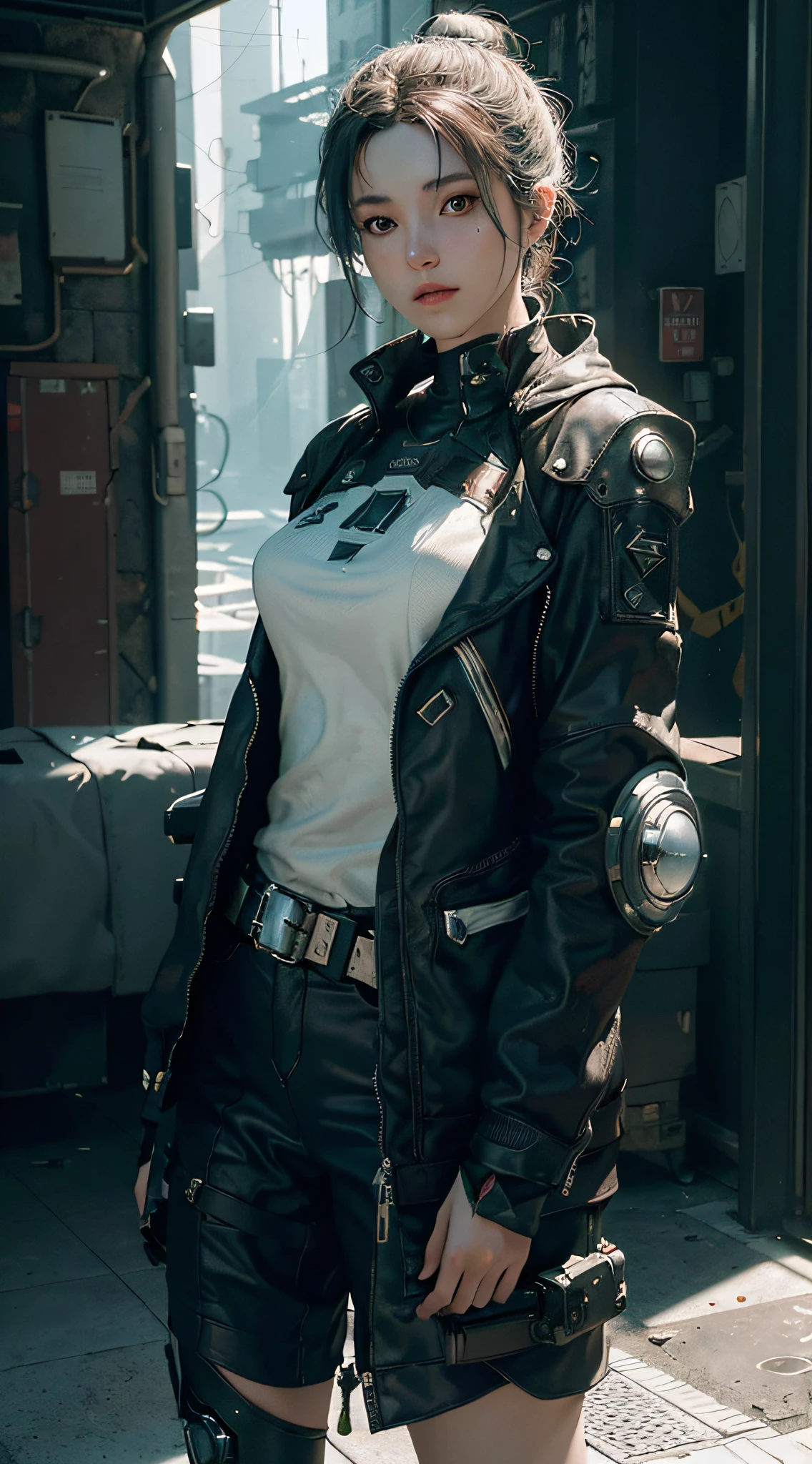 ((Best quality)), ((masterpiece)), (detailed:1.4), 3D, an image of a beautiful cyberpunk female,HDR (High Dynamic Range),Ray Tracing,NVIDIA RTX,Super-Resolution,Unreal 5,Subsurface scattering,PBR Texturing,Post-processing,Anisotropic Filtering,Depth-of-field,Maximum clarity and sharpness,Multi-layered textures,Albedo and Specular maps,Surface shading,Accurate simulation of light-material interaction,Perfect proportions,Octane Render,Two-tone lighting,Wide aperture,Low ISO,White balance,Rule of thirds,8K RAW,