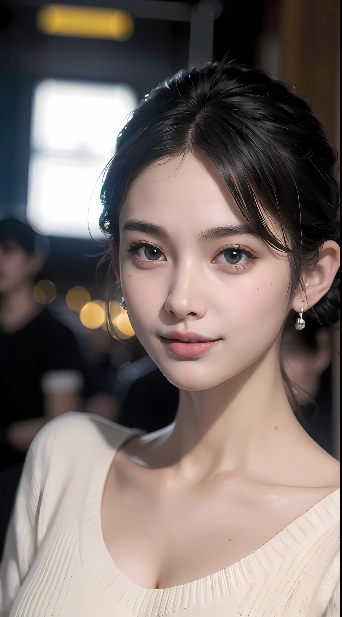 (Airport, crowd,)
(looking at the audience),
(parted lips), happy,
smile, (fine eyes, bright pupils), shiny skin, sunken skin,
Big eyes, unparalleled masterpiece, ultra-realistic 8k CG, clean, beautiful face, shiny skin, (skin dents)
Popular on ArtStation, popular on CGSociety, intricate, high detail, sharp focus, dramatic