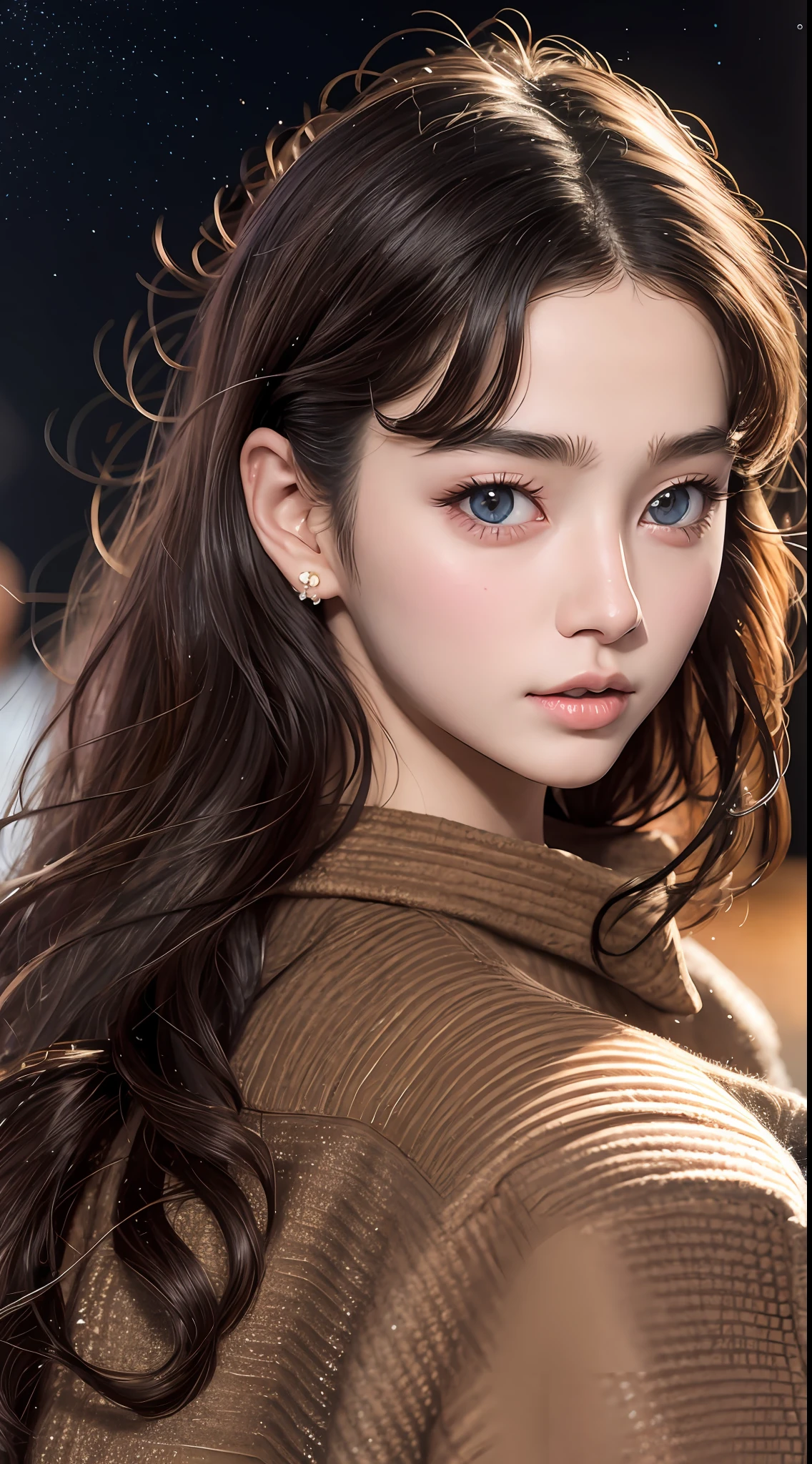 Best quality, realistic, realistic, extremely detailed, extremely delicate and beautiful, RAW photo, professional lighting, facial lighting, depth of field, single focus, full body, a 20 year old female, (night, beach, starry sky: 1.4), brown Hair, Brown Eyes, Smaller Head, Fashion Girl, Beautiful Eyes, Real Face, Real Skin, Realistic Face, Realistic Skin, Detailed Eyes, Detailed Facial Features, Detailed Clothes Features, (Fashion Clothes: 1.3 ), (Fashion hairstyle: 1.3) dynamic pose, looking at viewer, detailed face and chest, (pureerosface_v1:0.33), (ulzzang-6500:0.33),