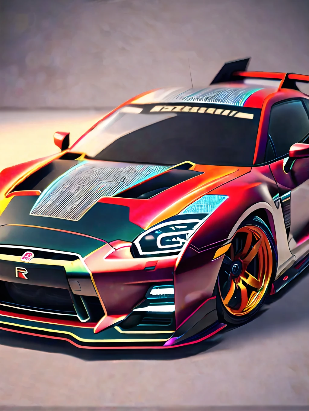 Make a futuristic car model Inspired by the Nissan GTR35, Ultra HD, Realism, Delicate Texture, 8K Quality --auto --s2