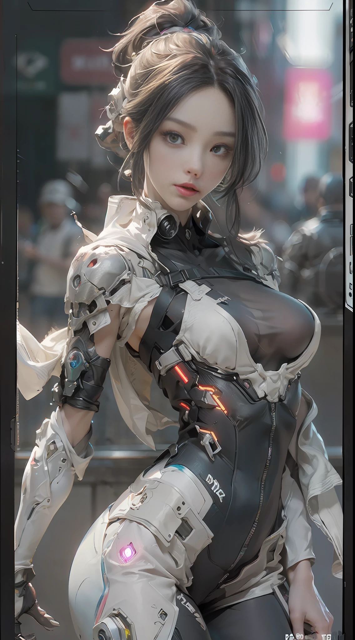((Best quality)), ((masterpiece)), (detailed:1.4), 3D, an image of a beautiful cyberpunk female,HDR (High Dynamic Range),Ray Tracing,NVIDIA RTX,Super-Resolution,Unreal 5,Subsurface scattering,PBR Texturing,Post-processing,Anisotropic Filtering,Depth-of-field,Maximum clarity and sharpness,Multi-layered textures,Albedo and Specular maps,Surface shading,Accurate simulation of light-material interaction,Perfect proportions,Octane Render,Two-tone lighting,Wide aperture,Low ISO,White balance,Rule of thirds,8K RAW,
