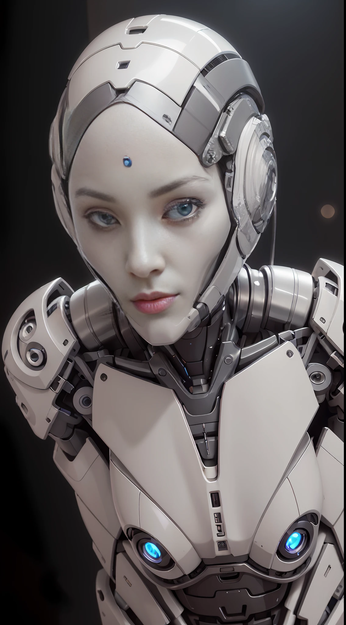 a close up of a woman in a futuristic suit with a camera, cute cyborg girl, beutiful girl cyborg, robot girl, perfect android girl, cyborg - girl, cyborg girl, ( ( robot cyborgs ) ), anime robotic mixed with organic, fully robotic!! girl, beutiful white girl cyborg, girl in mecha cyber armor, porcelain cyborg