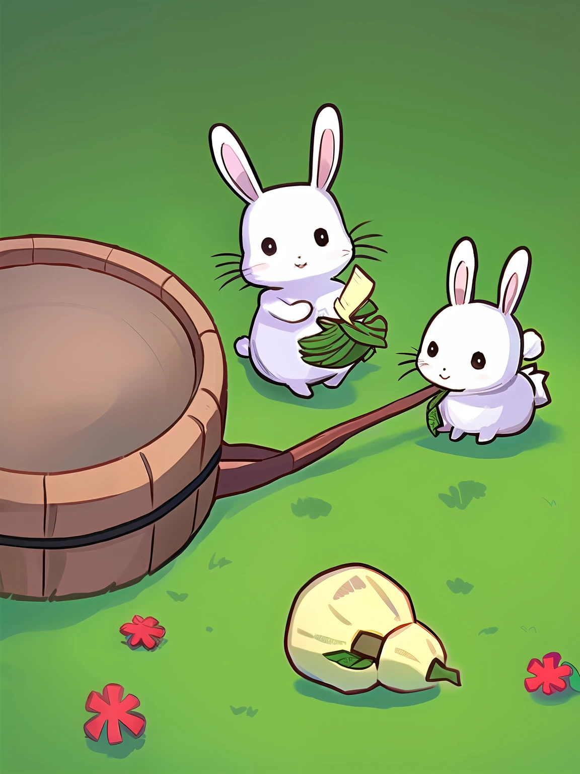 Cute little rabbit, pulling turnips