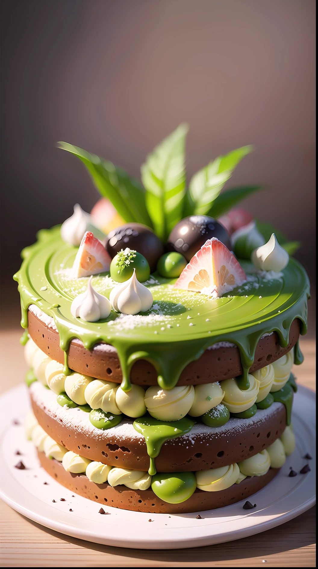 Matcha cake, birthday cake, gift, fresh and clean background, authentic. --auto --s2