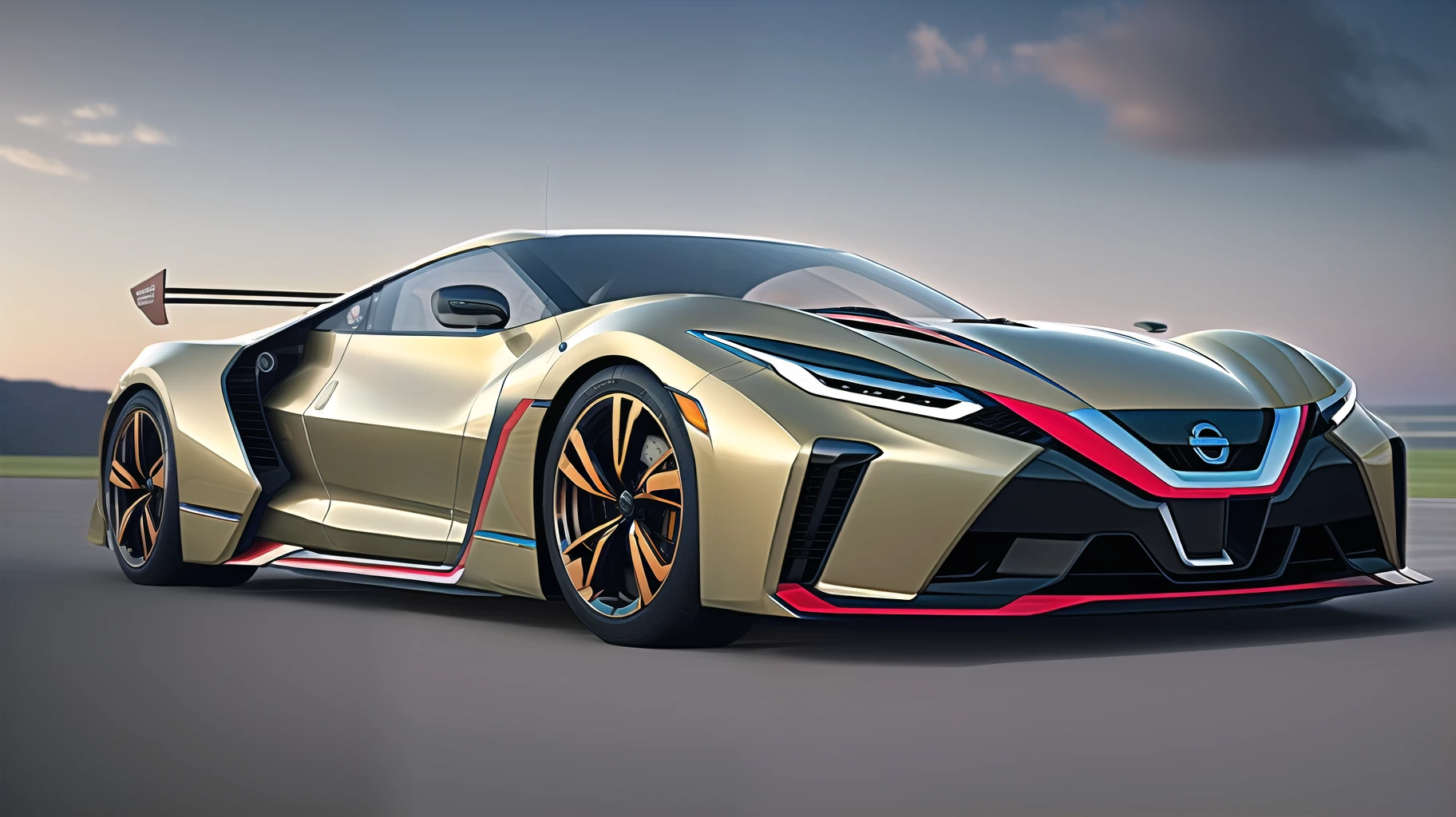 Make a futuristic car model Inspired by (Nissan NGR35) Ultra HD, realism, delicate texture, 8K picture quality, car panorama