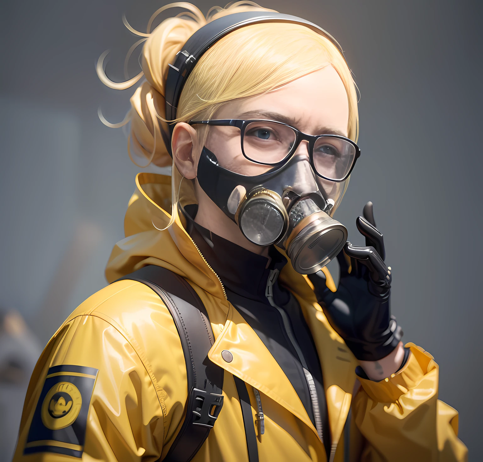 A stunning and intricate color photo of the upper body of a man wearing glasses, (wearing a yellow lab coat and a gas mask on his head), beautiful punk girl.
epic composition of characters,
By Ilya Kuvshinov, Alessio Albi, Nina Masic,
sharp focus, natural lighting, subsurface scattering, f2, 35mm, film grain