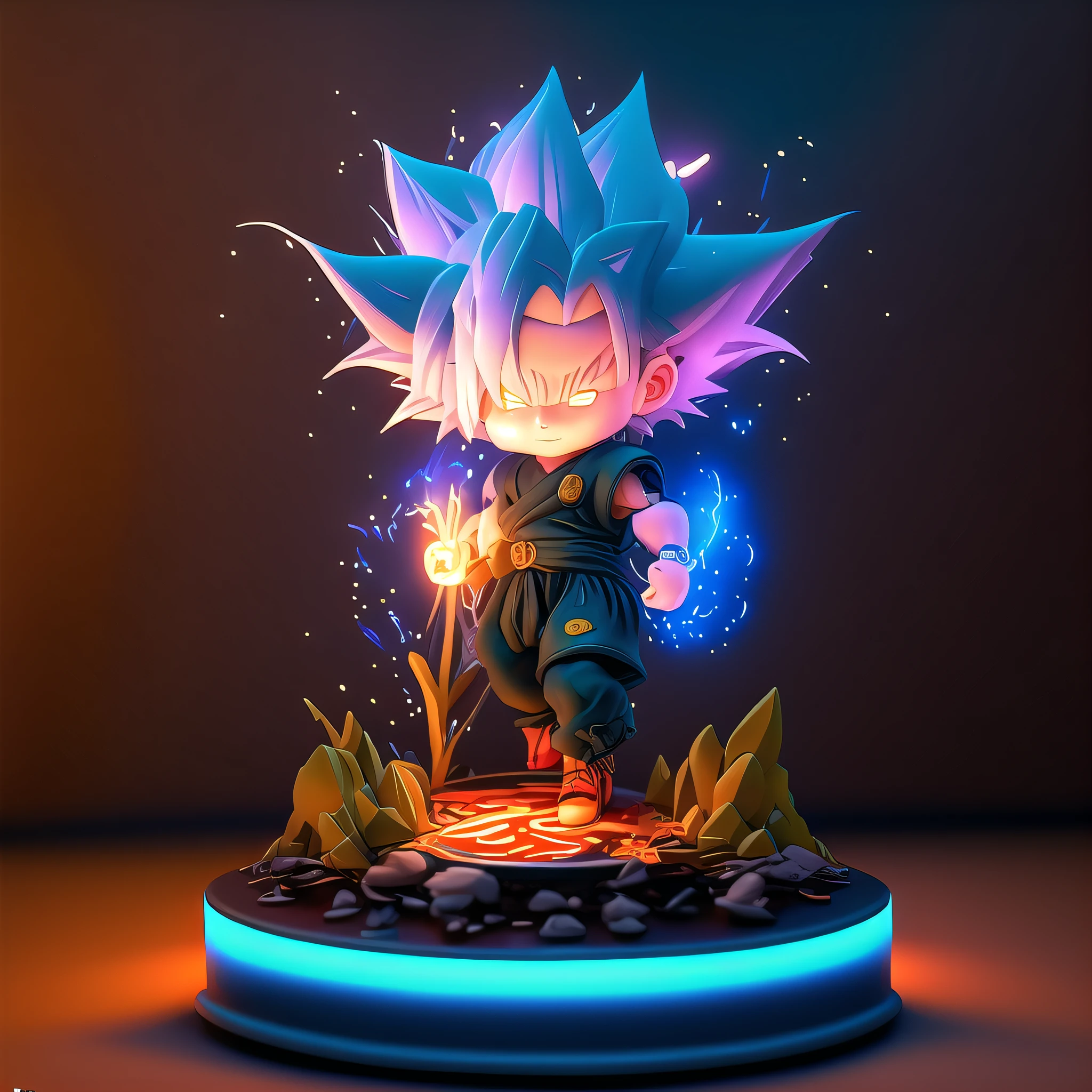 a close up of a statue of a kid with a glowing blue light, ultra instinct, photorealistic human goku, anime styled 3d, an anime nendoroid of son goku, anime 3 d art, dragon ball artstyle, 3d digital art 4k, 4k highly detailed digital art, anime wallpaper 4 k, anime wallpaper 4k, cute 3 d render