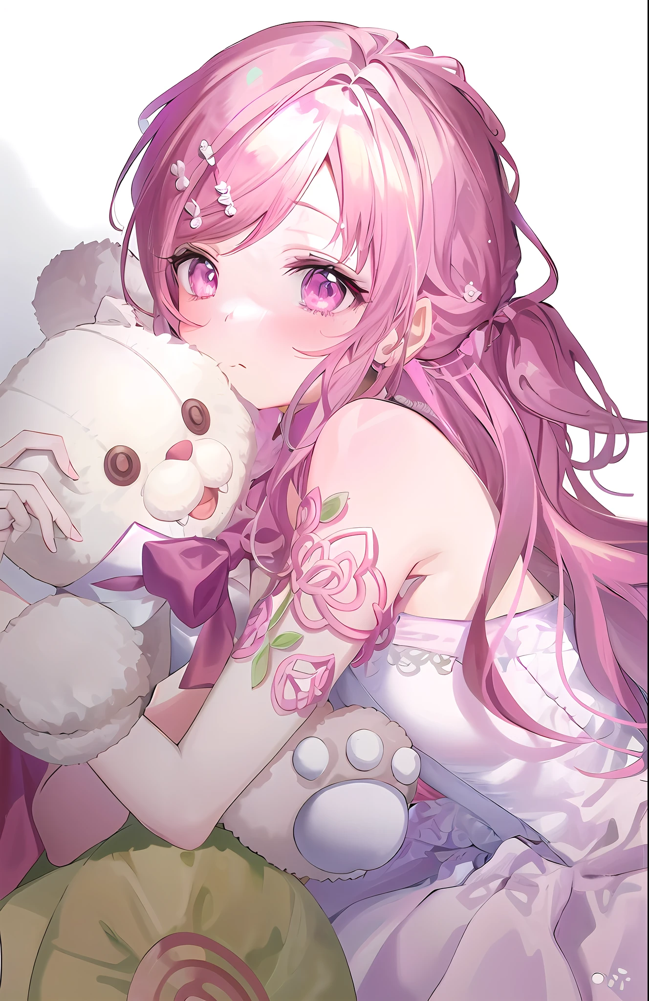 Anime girl with pink hair, wearing dress, soft anime illustration, pixiv, cute anime girl, (anime girl), cute anime, marin kitagawa doujin art, digital art on pixiv, anime illustration, cute anime girl portrait, kawaii realistic portrait, clean detailed anime art, pixiv contest winner, cute anime girl portrait, splash art anime loli