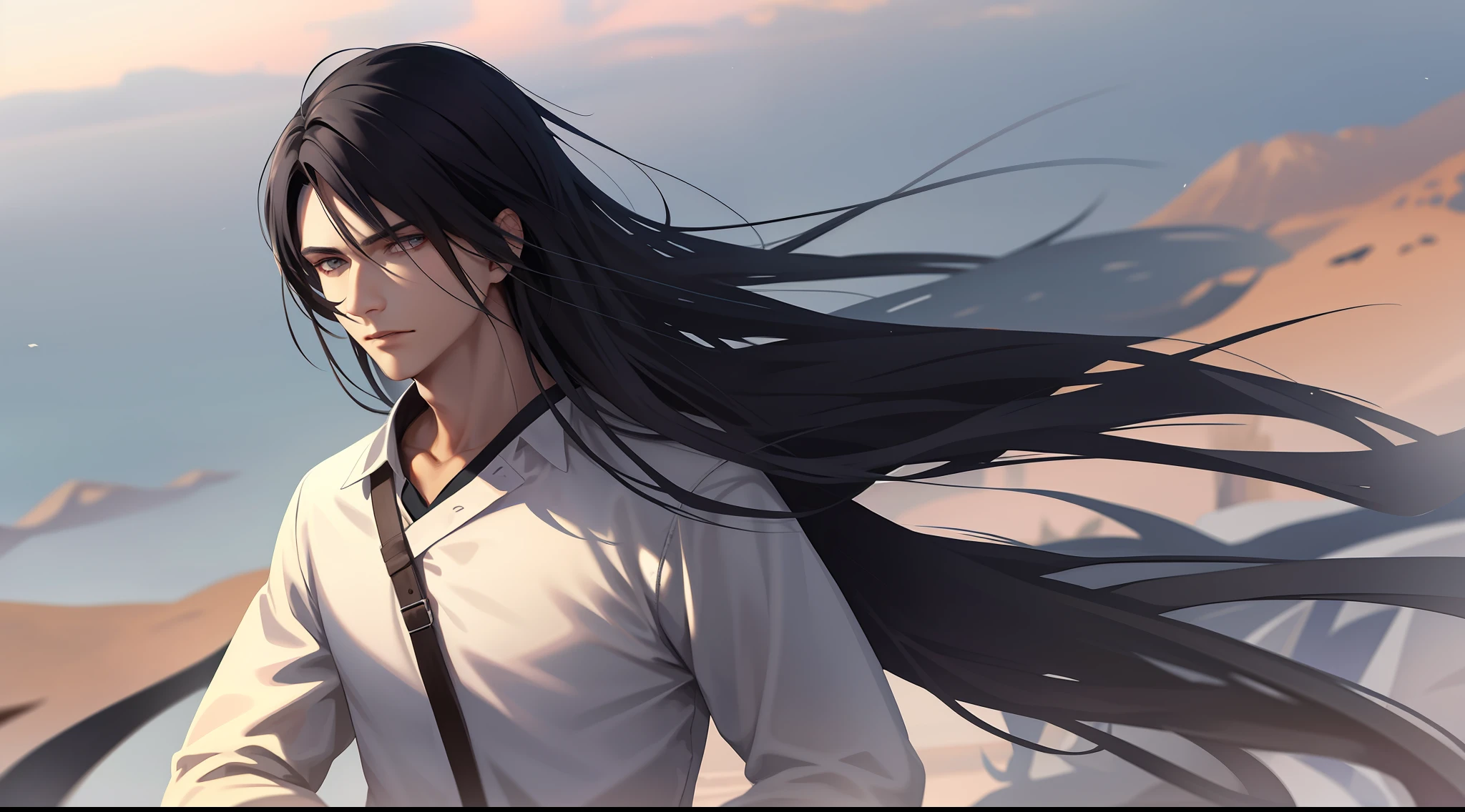 Western Regions, Central Plains, Characters: Lonely, young man, sharp eyes, handsome, long black hair
