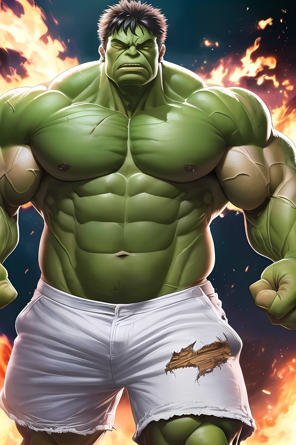 ((hulk, hulk marvel), huge muscular old man hulk, green skin, shirtless, shorts, huge muscle, giga muscle giga chad, big arm, huge muscular as titan, Huge pec, muscular pec, huge pec muscle, gigachad muscular, muscular!!, large muscles, big muscle, muscular!, powerful and huge, big muscles, muscular!!!, old man (facial hair, beaded, white beard, battel scar face, short hair, white hair, strong character, strong muscle), muscular characters, musclebound and hulking, giant and fat, as a titan, muscular!! sci-fi, massive muscles, strong and imposing, big arms extremely detailed, detailed face, detailed muscle, (view full body), ((1man)), (object (big muscular old man) --auto --s2