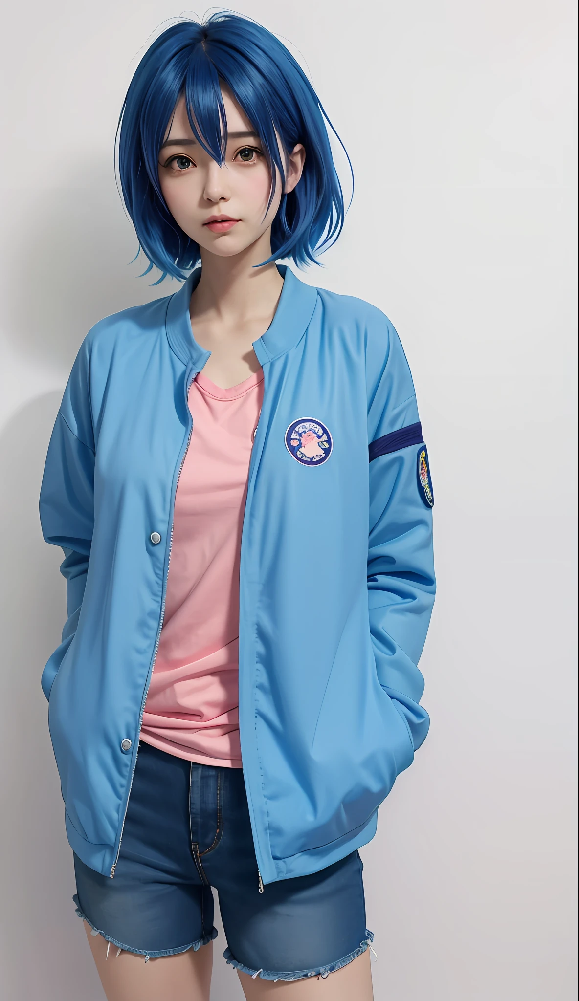 a cartoon of a woman with blue hair and a pink shirt, as an anime character, 2 d anime style, fubuki, inspired by Rei Kamoi, in an anime style, anime style character, short blue haired woman, wearing a blue jacket, in anime style, wearing blue jacket, inspired by Kusumi Morikage