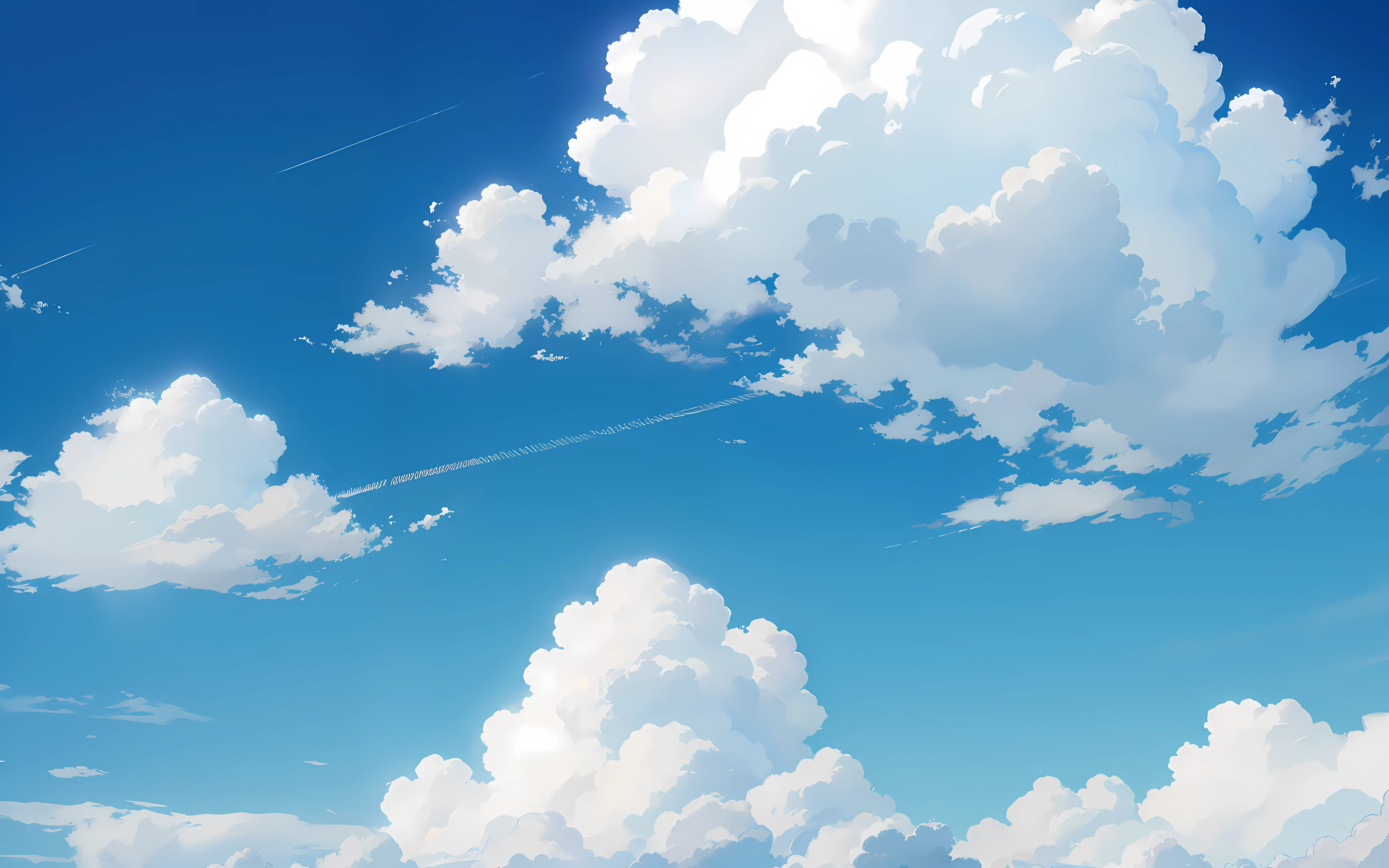 simple, pure blue sky, few white clouds