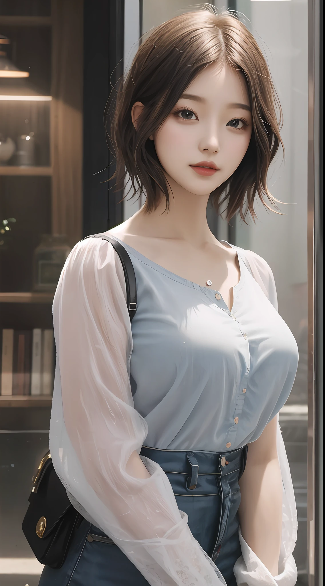 Girl, Single, Best Quality, Upper Body, Beautiful, Pretty, Radiant, Breast-Large, Short Hair