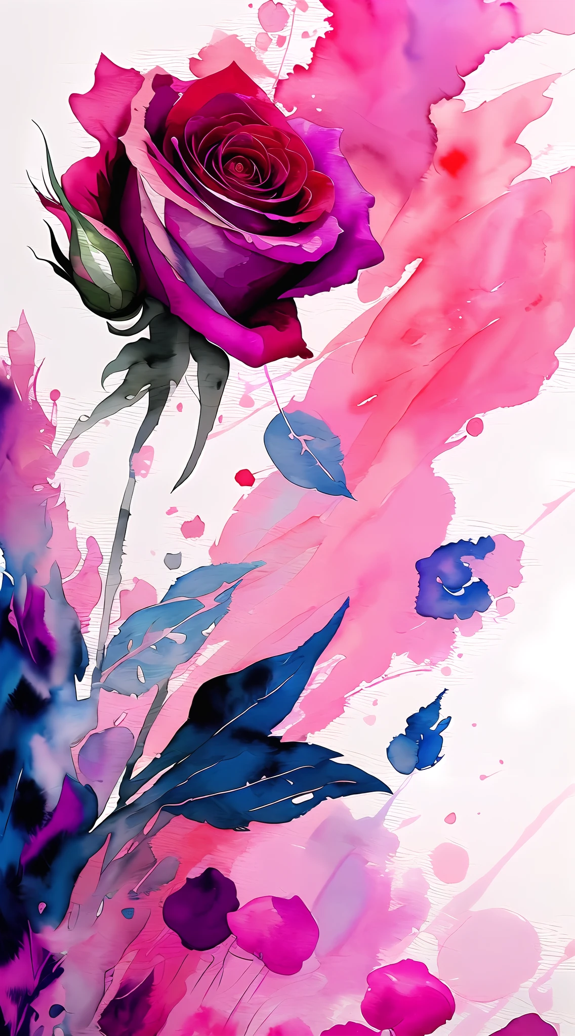 there is a painting of a rose with a pink background, archan nair, vibrant watercolor painting, vibrant watercolor, beautiful art uhd 4 k, abstract smokey roses, jen bartel, intense watercolor, rossdraws pastel vibrant, watercolor artstyle, colorful watercolor painting, detailed painting 4 k, melanchonic rose soft light, saturated watercolor, watercolor detailed art, ✏️🎨