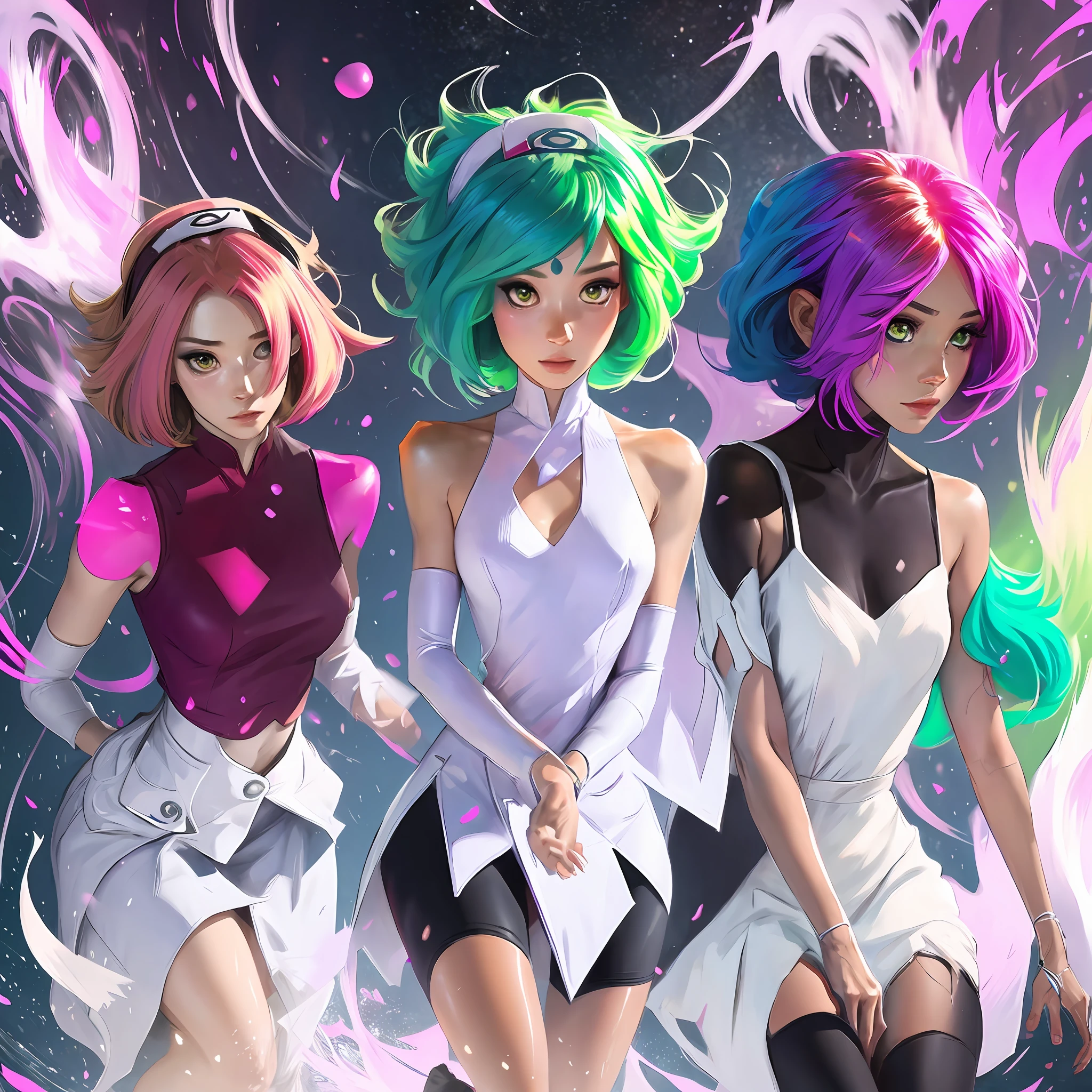 masterpiece, best_quality, 1girl, solo, gardevoir, white dress, creatures \(company\), game freak, nintendo, pokemon, pokemon \(game\), bangs, colored skin, female focus, flat chest, gen 3 pokemon, green hair, green skin, hair over one eye, multicolored skin, pokemon \(creature\), red eyes, short hair, two-tone skin, white skin --auto --s2