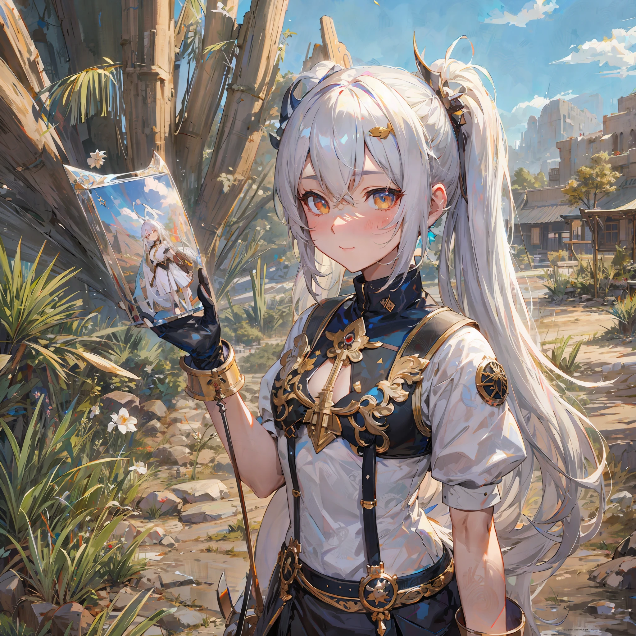 anime girl with long white hair holding a glass in her hand, guweiz on pixiv artstation, guweiz on artstation pixiv, cushart krenz key art feminine, trending on artstation pixiv, white haired deity, artwork in the style of guweiz, crisp clear rpg portrait, high detailed official artwork, detailed digital anime art