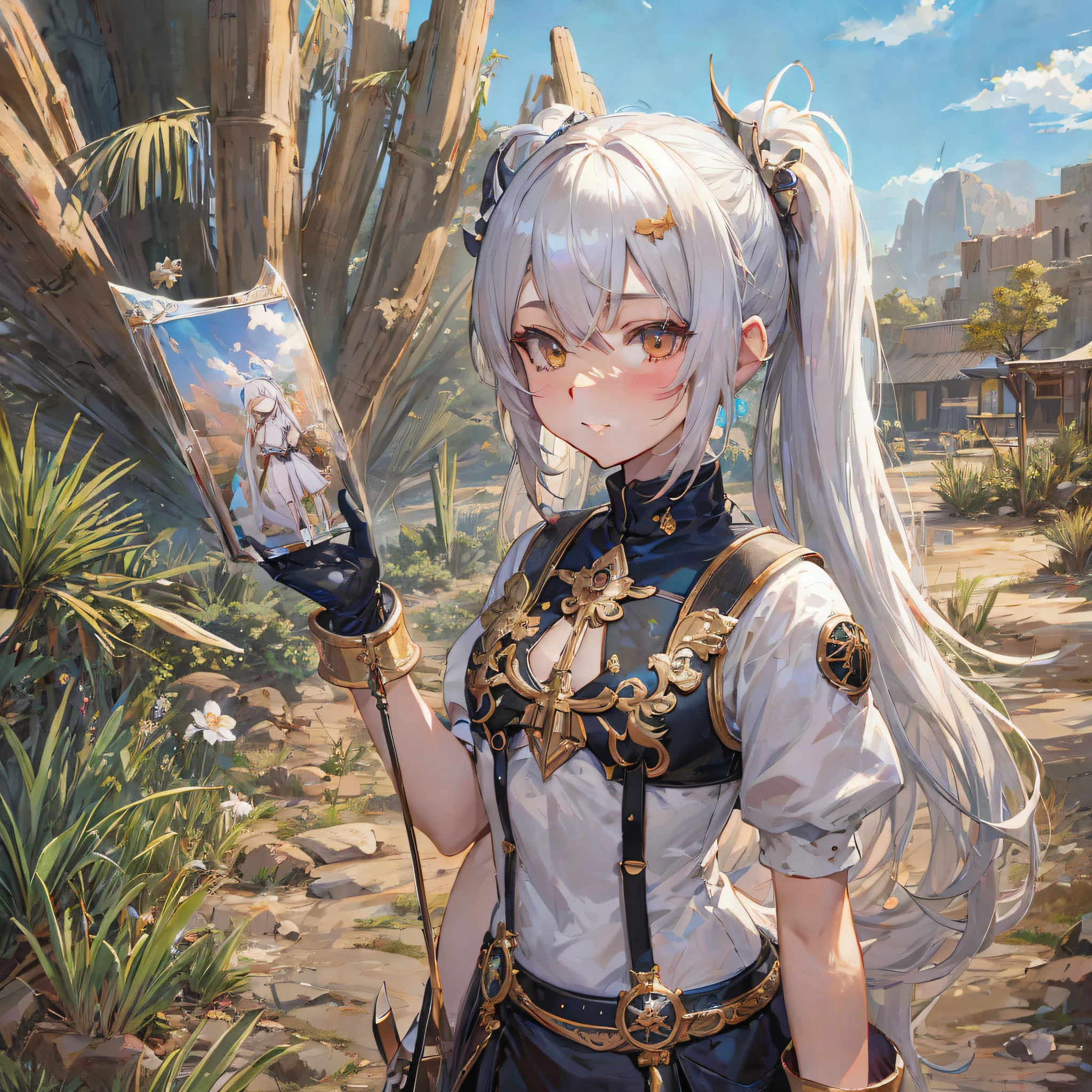 anime girl with long white hair holding a glass in her hand, guweiz on pixiv artstation, guweiz on artstation pixiv, cushart krenz key art feminine, trending on artstation pixiv, white haired deity, artwork in the style of guweiz, crisp clear rpg portrait, high detailed official artwork, detailed digital anime art