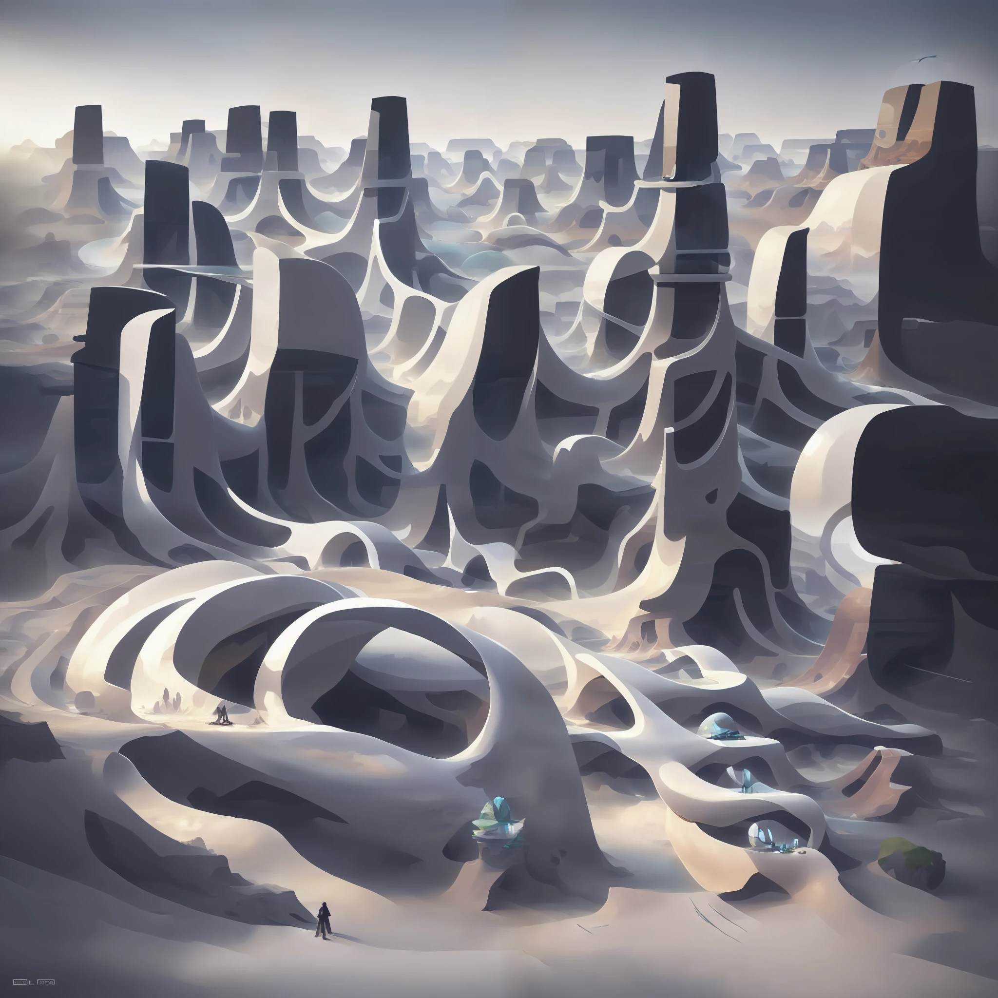 futuristic art of a futuristic bridge cliff House on grand Canyon with people walking over it, futuristic landscape, concept art 8 k, 8 k high detail concept art, futuristic architectural art, 8k concept art, 8 k concept art, surreal sci fi architecture, 8k stunning artwork, futuristic valley, smooth digital concept art, futuristic architecture concept, epic fantasy sci fi illustration, 8k resolution concept art