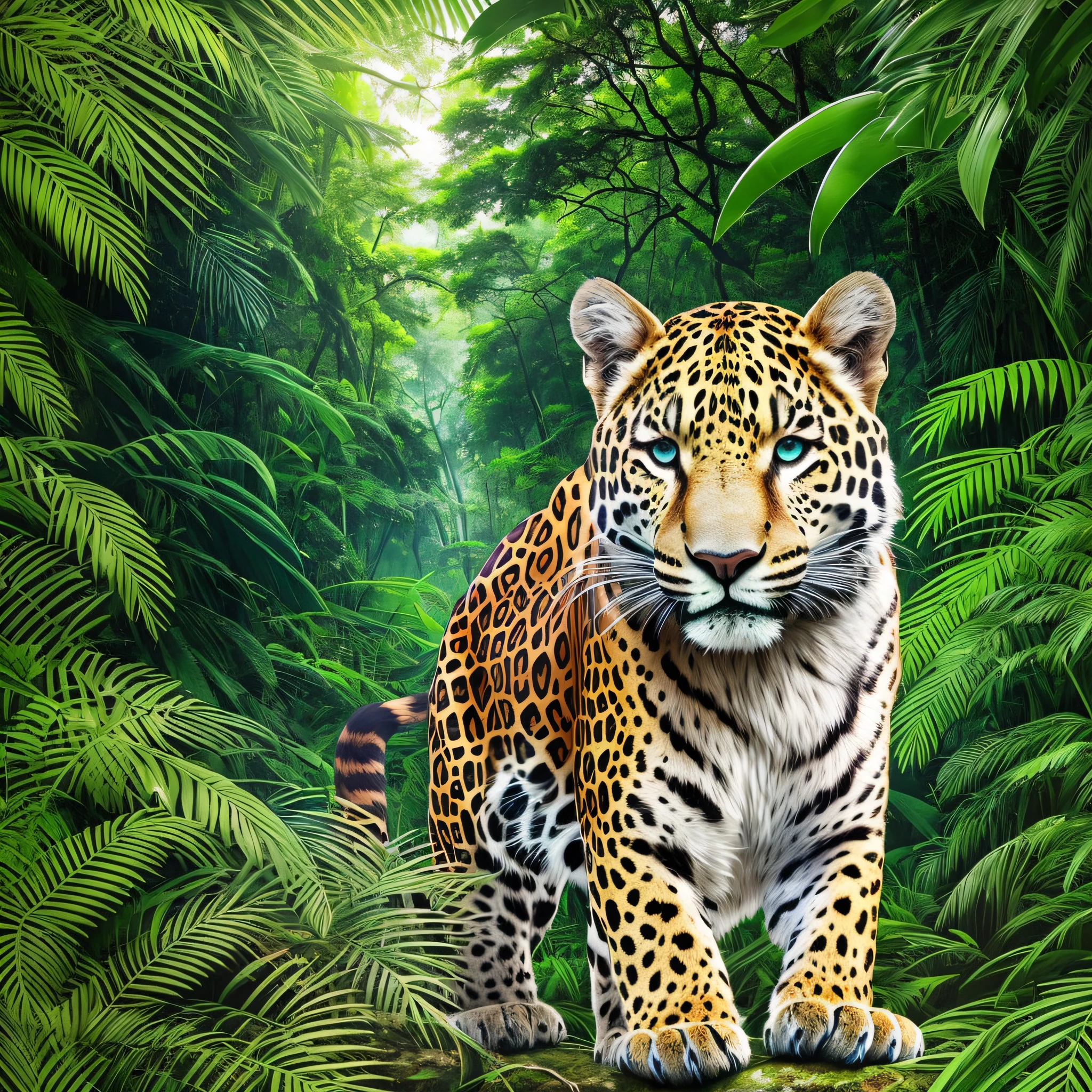 NFT 1 - "Guardian of the Forest" Description: This NFT features the majestic jaguar, symbol of power and mystery in the Amazon rainforest. His piercing gaze reminds us of the importance of preserving the natural habitat of these magnificent felines. With its vivid colors and lush details, this image conveys the message that the preservation of nature is fundamental to the maintenance of ecological balance. --auto --s2