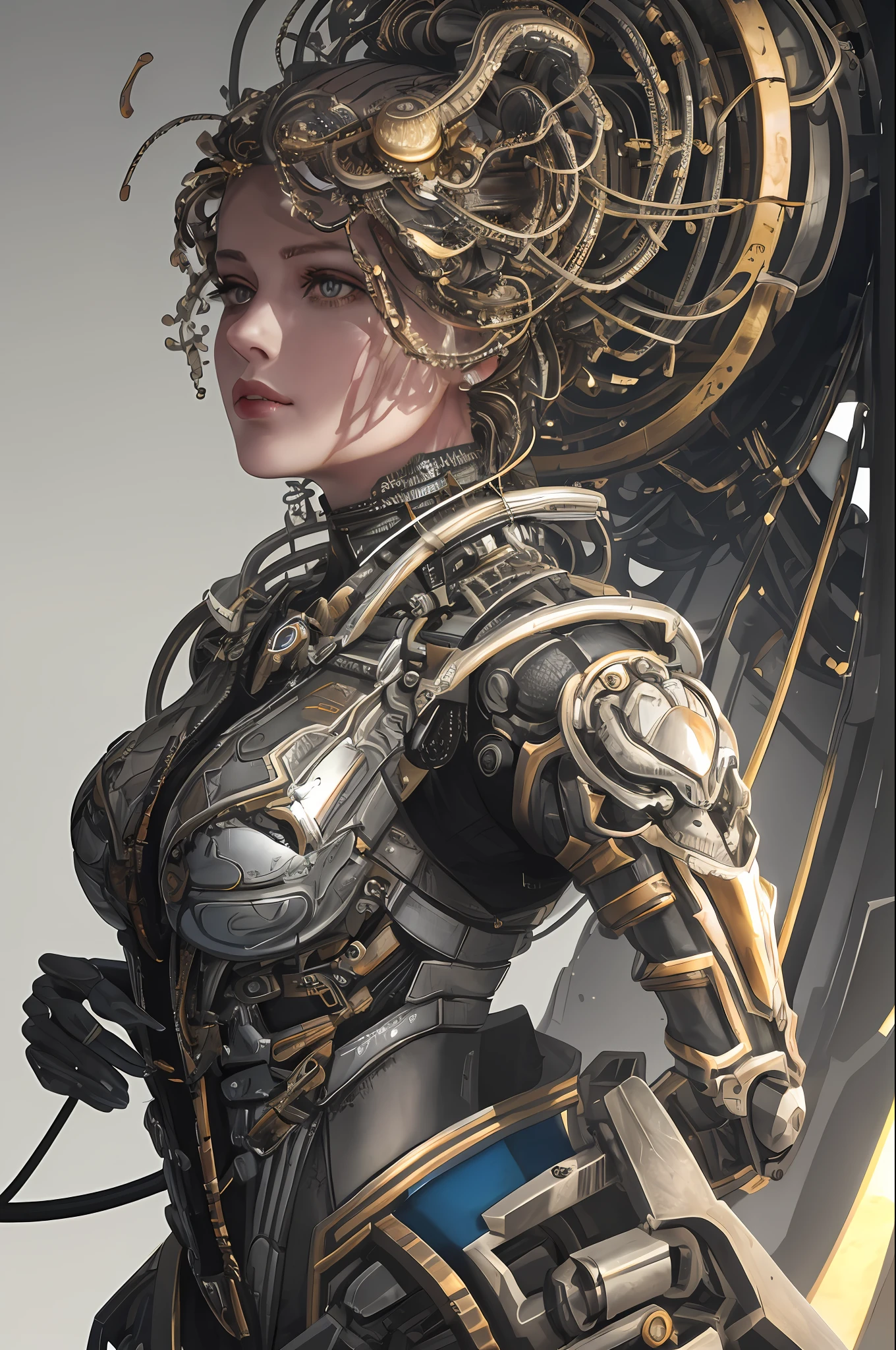 1mechanical girl,((ultra realistic details)), portrait, global illumination, shadows, octane render, 8k, ultra sharp,metal,intricate, ornaments detailed, cold colors, egypician detail, highly intricate details, realistic light, trending on cgsociety, glowing eyes, facing camera, neon details, machanical limbs,blood vessels connected to tubes,mechanical vertebra attaching to back,mechanical cervial attaching to neck,sitting,wires and cables connecting to head