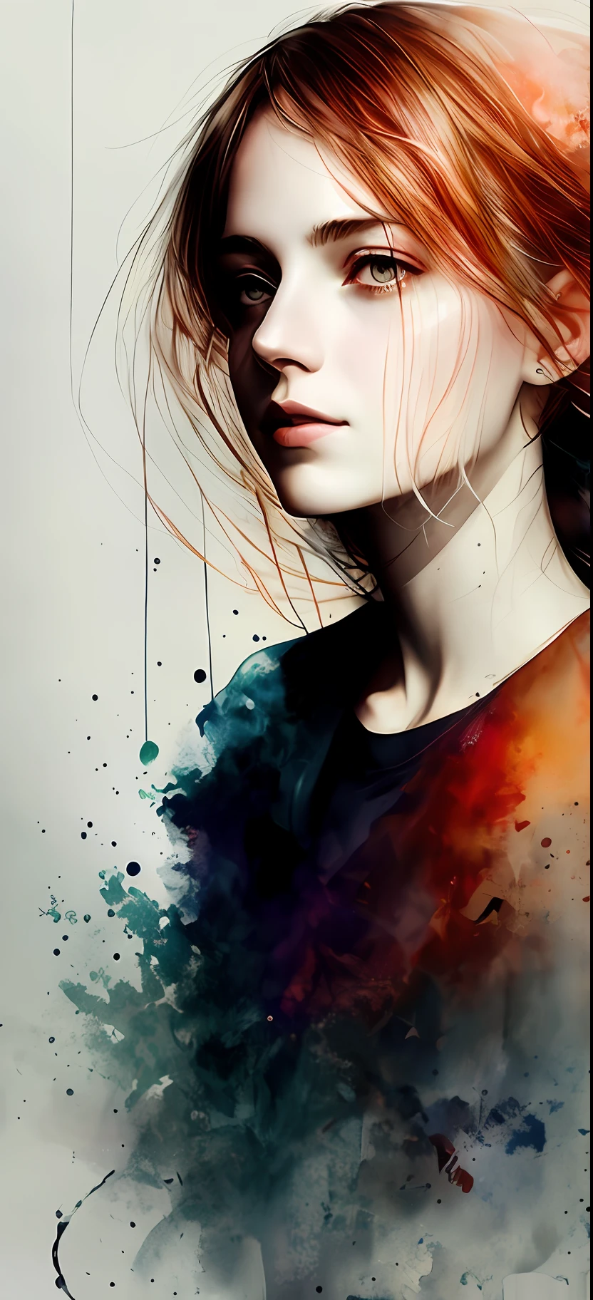 a woman by agnes cecile, luminous design, pastel co lours, ink drips, autumn lights