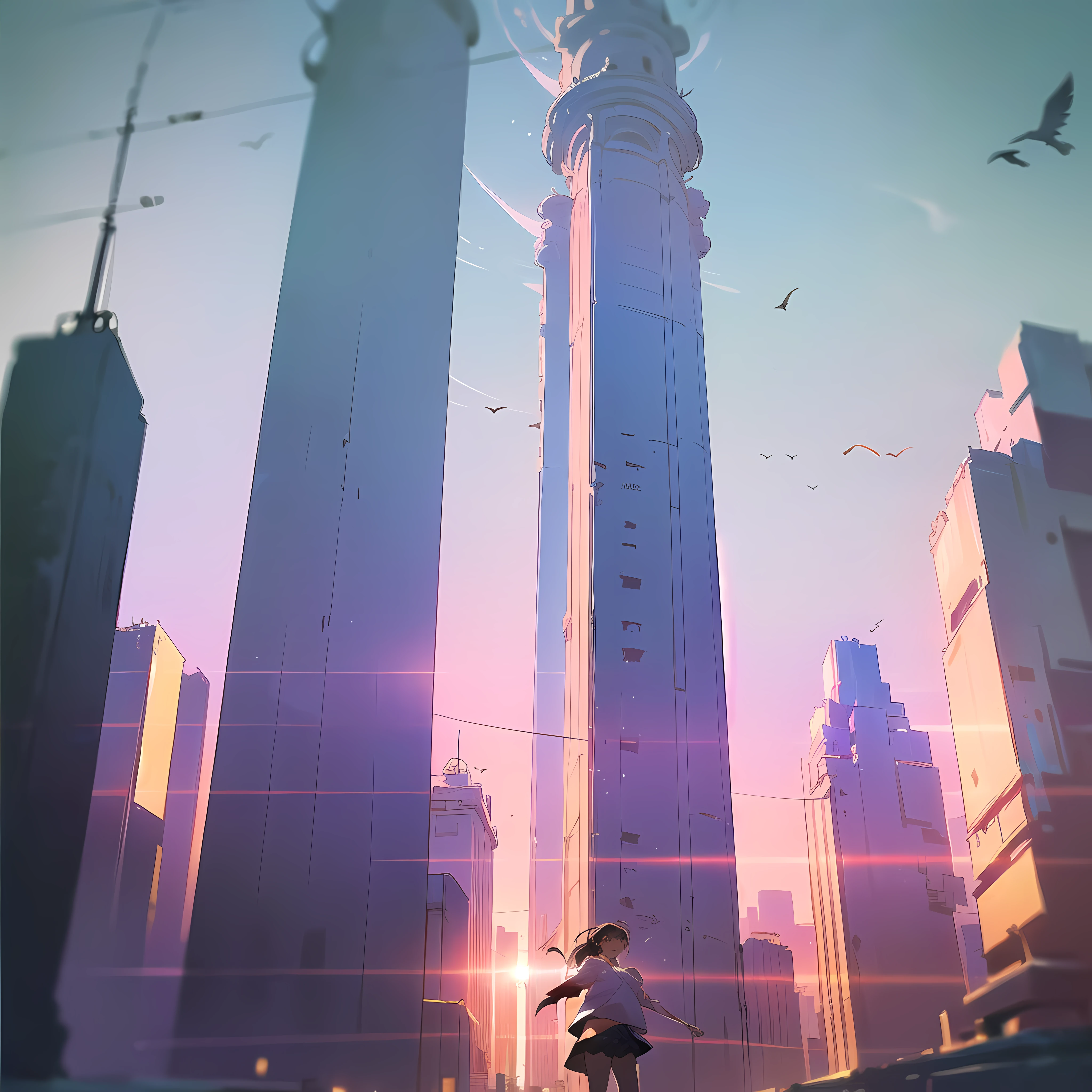 Anime - style image of a man standing in front of a tall tower - SeaArt AI