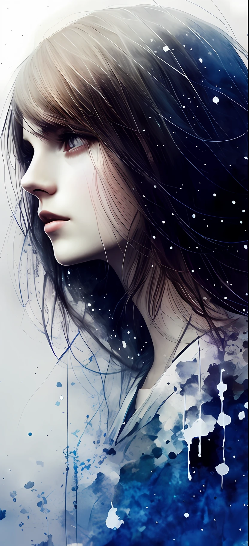 a woman by agnes cecile, luminous design, pastel co lours, ink drips, autumn lights