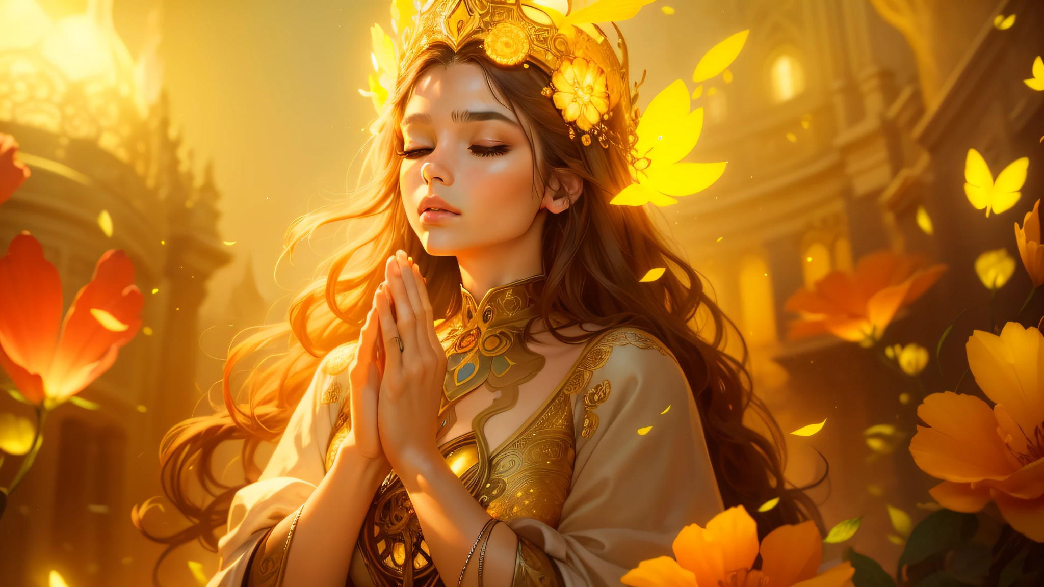 photorealistic portrait of a beautiful woman praying, ((kneeling posture: 1.5)), light hair, 25 years old stunning realistic photography, (water hair: 1.2), (sweater: 1.2), eyes closed, full body, cover, hyper-detailed painting, luminism, bar lighting, complex, conceptual art portrait of 4k resolution by Martina Fačková and Prywinko Art, Artgerm, WLOP, Alphonse Mucha, small fusion pojatti steampunk realistic,  Details of bioluminescens fractal isometry: Amazing hyper-realistic cover photo in color, hand-drawn, dark, sandy, mucha realistic, klimt, erte .12k, intricate. definition of success, cinematic, rough sketch, mixture of bold dark lines and loose lines, bold lines, on paper, full body in velvet dress, humanoid, {{{{{full body}}}}. --auto --s2