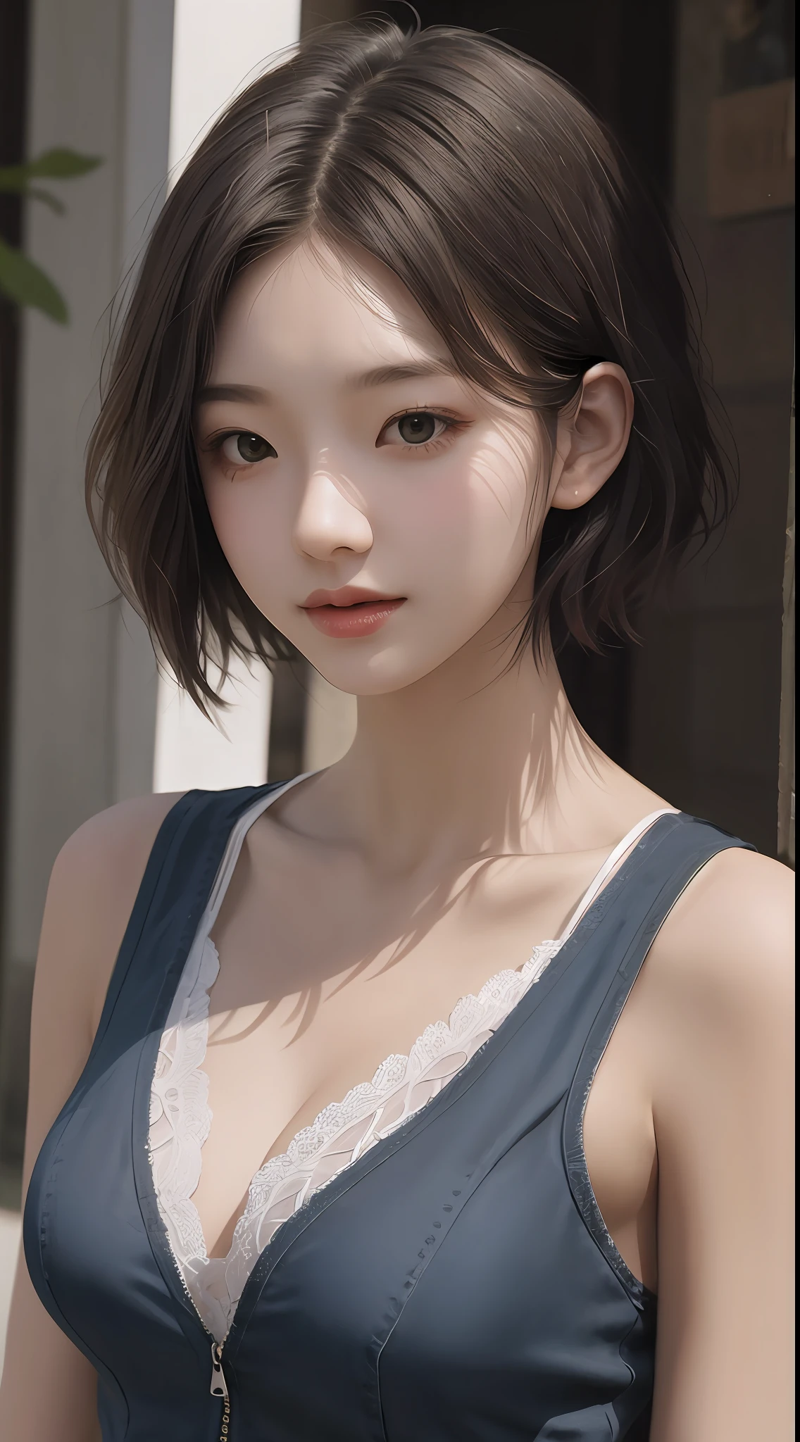 Girl, Single, Best Quality, Upper Body, Beautiful, Pretty, Radiant, Breast-Large, Short Hair