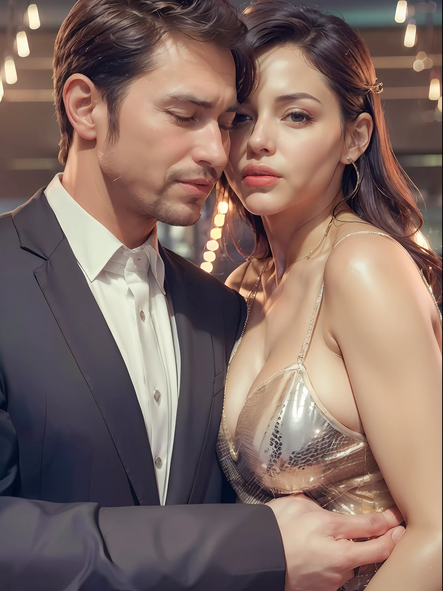 ((Realistic lighting, high quality, 8K, masterpiece: 1.3)) Swing club, nightclub, hot coupling (intimacy mode husband and wife) (frontal mode), without clothes, breasts with and female genitalia, pubis with organ Memory - Real - Picture - S2 - Imagine