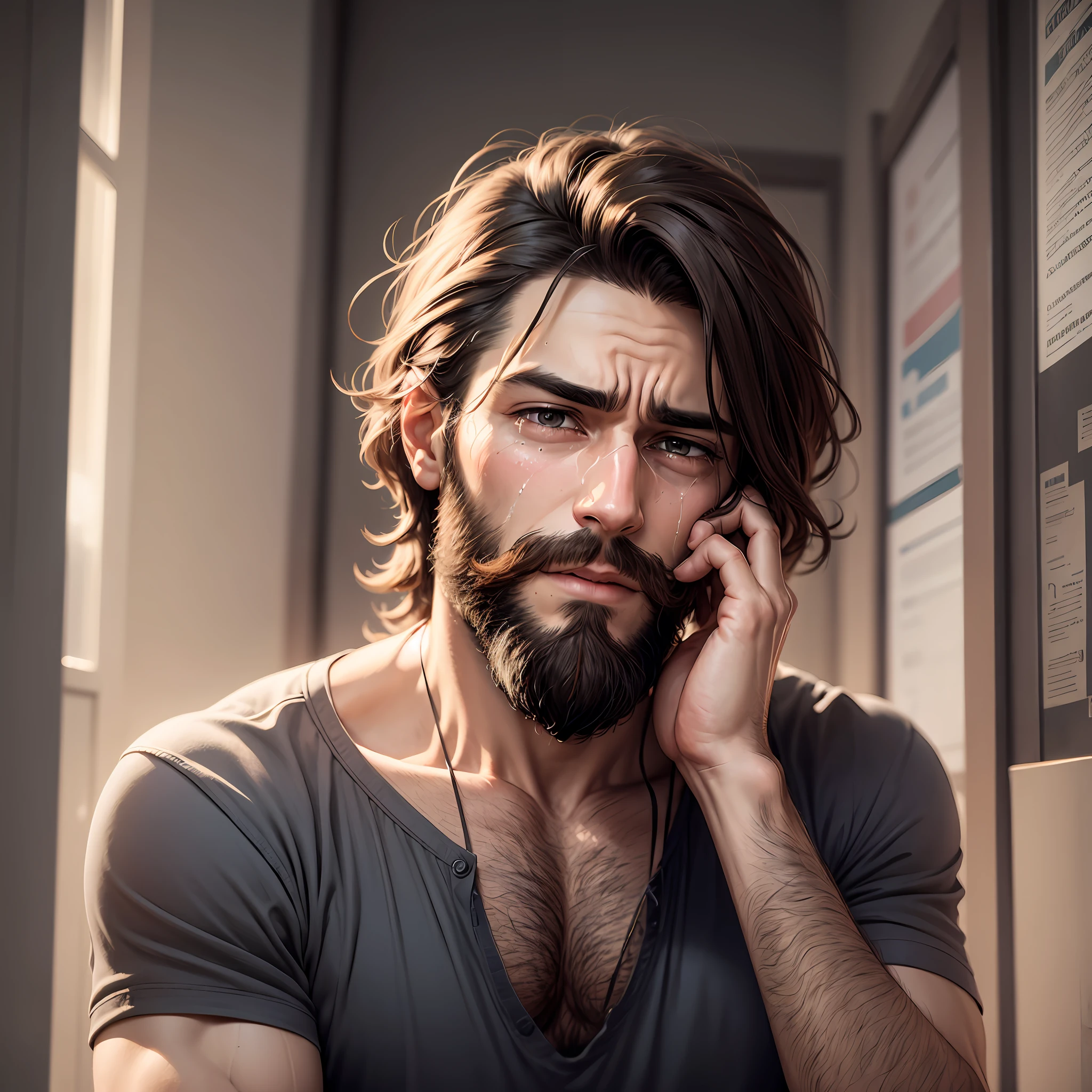 Man crying, man, masculine, with beard. --auto --s2