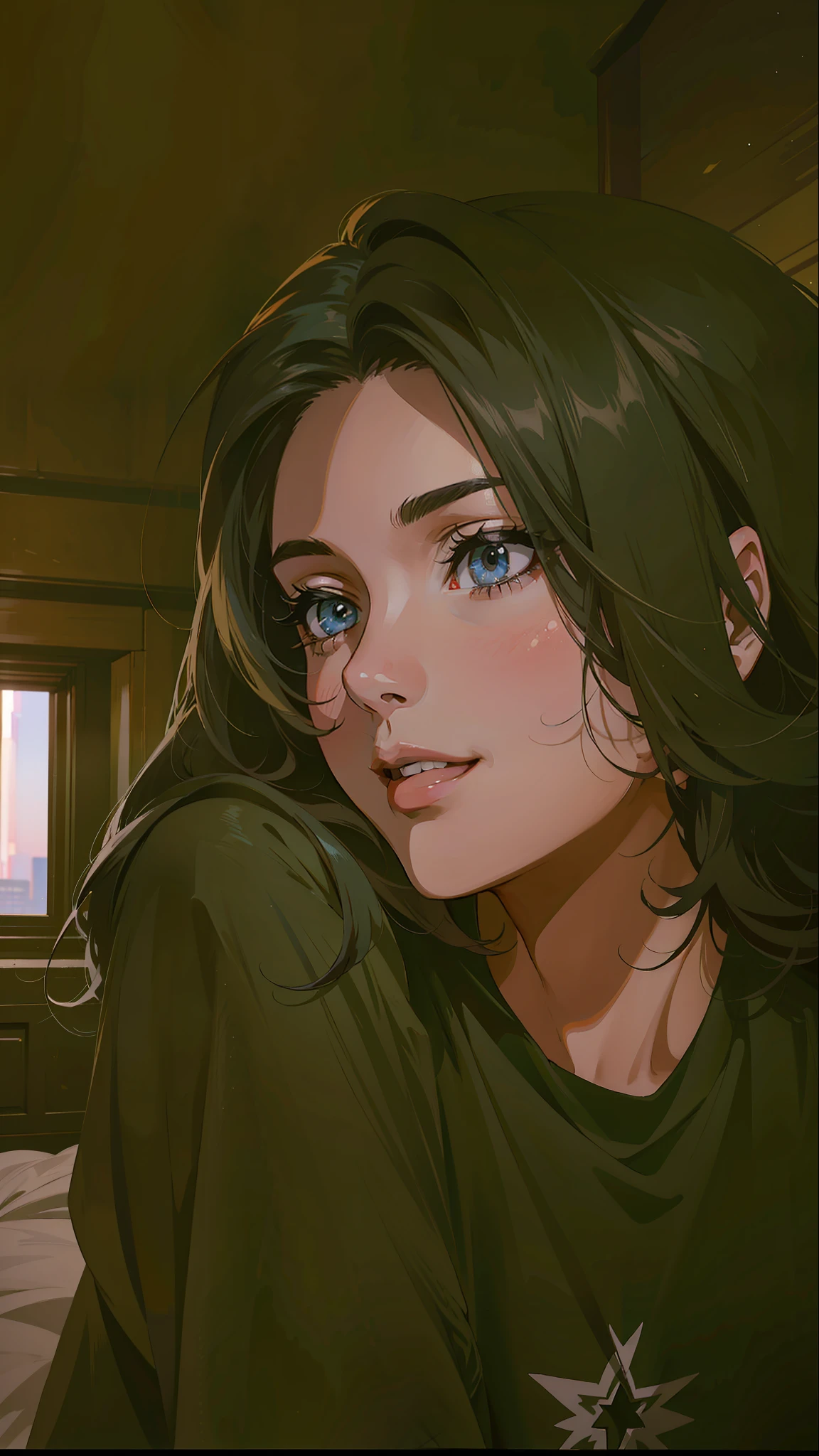 (masterpiece),(best quality:1.0), (ultra highres:1.0), detailed illustration, 8k, anime, 1girl, beautiful anime girl, wearing a black t-shirt, intricate details, black eyes, detailed eyes, glasses, black hair, detailed hair detailed, highlights on hair, slight smile, anime style, best quality, detailed
