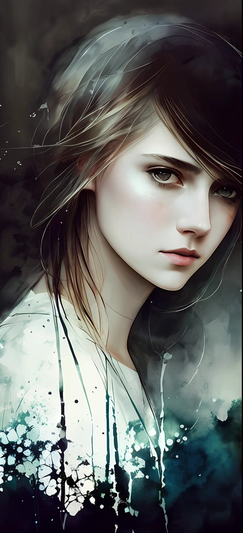 a woman by agnes cecile, luminous design, pastel co lours, ink drips, autumn lights