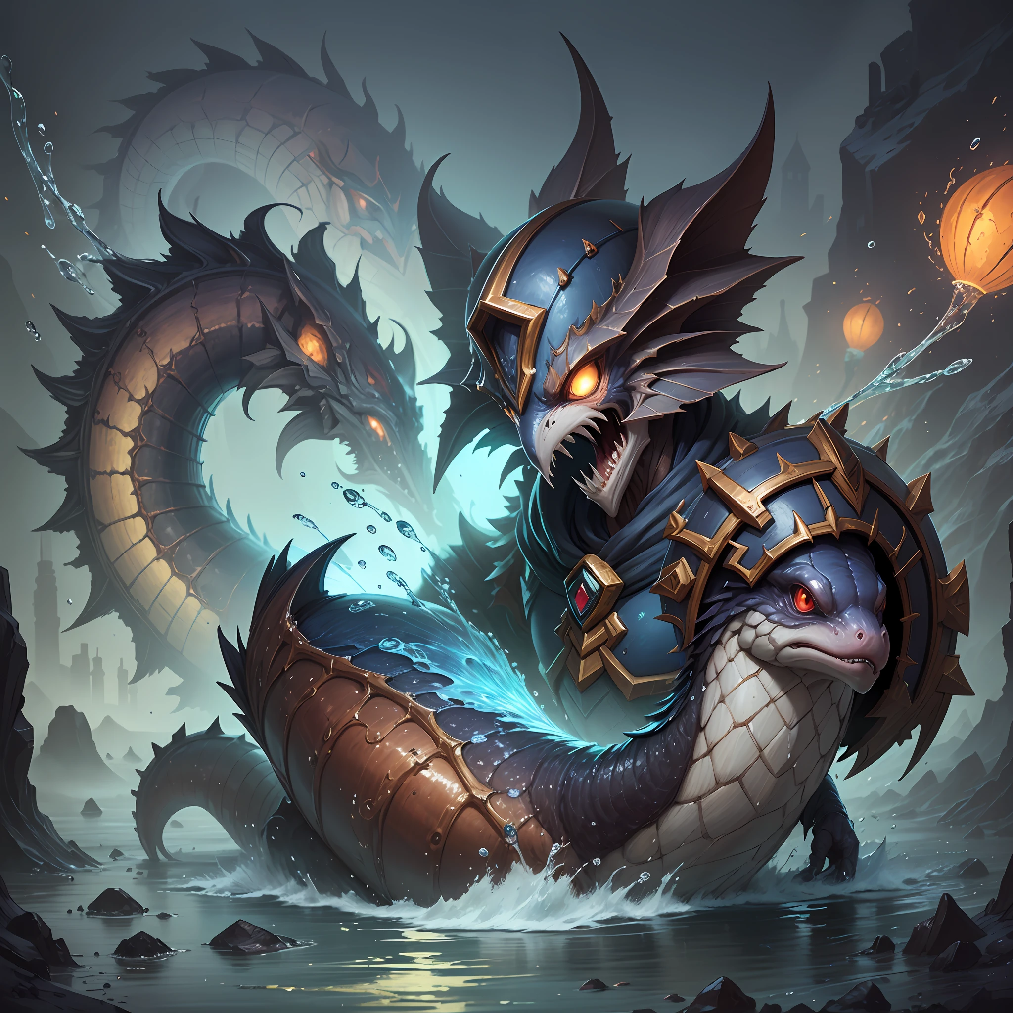 Best Quality, Masterpiece, Awesome, A Sealed Water Attribute Creature, Hearthstone, Emoticon, Non-Human, Wasteland Punk (Water Attribute 1.2), Flattened (1.4), Texture, Dark Simple Background --auto --s2
