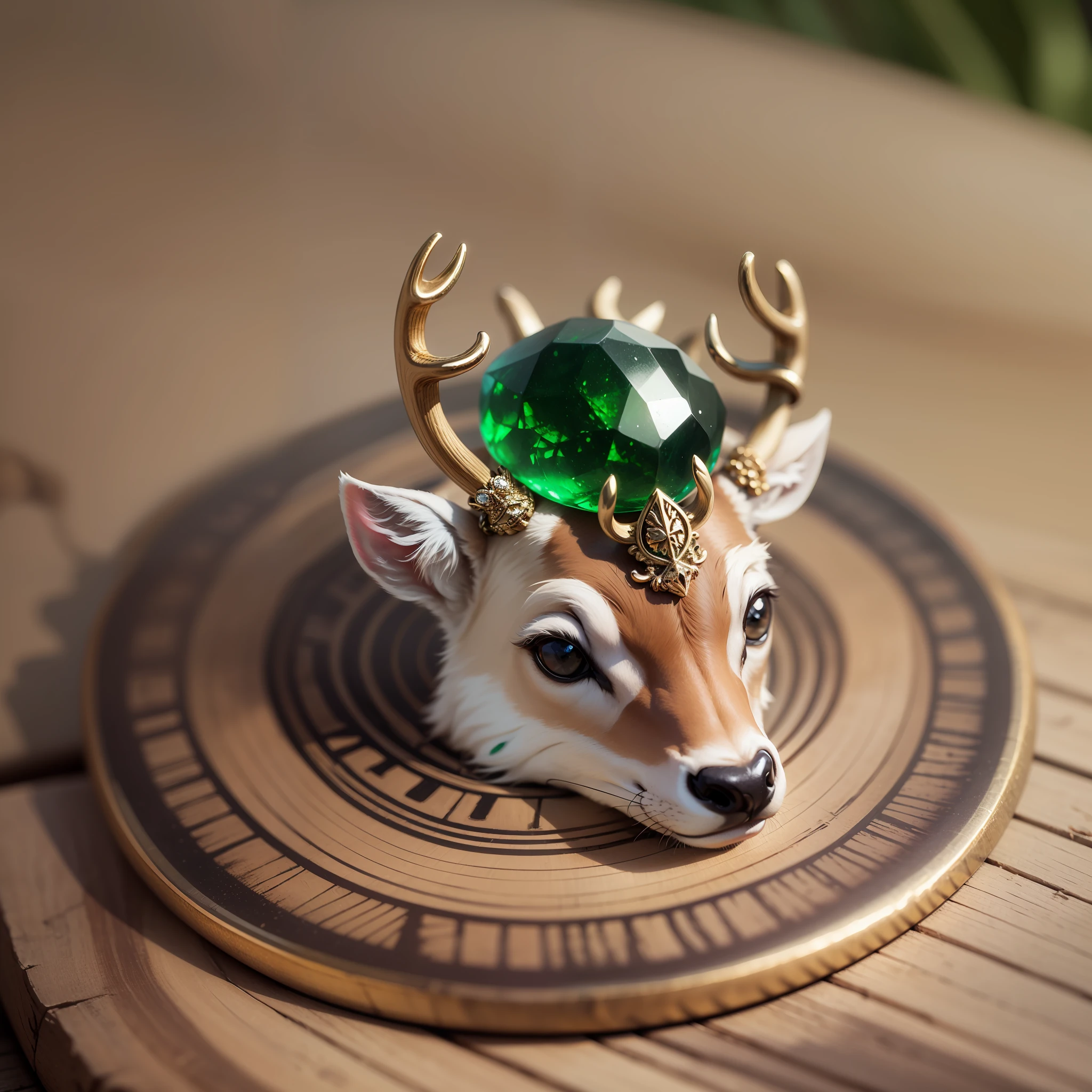 Deer antler ring with emerald --auto --s2