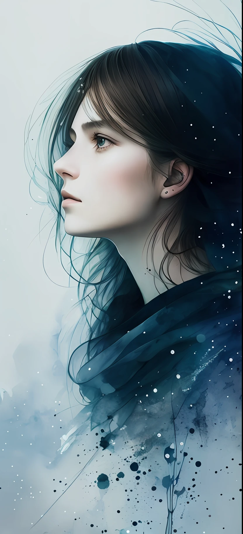 a woman by agnes cecile, luminous design, pastel co lours, ink drips, autumn lights