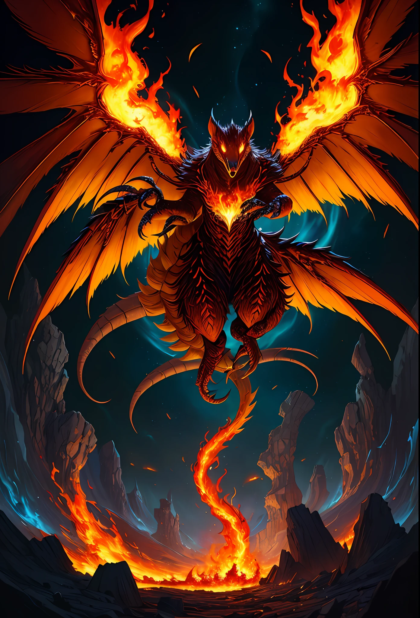 ((Best Quality)), ((Masterpiece)), ((Surrealism)), ((Surrealist Fantasy Style)), Jim Lee's beautiful intricate soft oil paintings, mythical birds of prey, facing the viewer, a stunningly beautiful and powerful monster rat erupting from ashes, awesome legendary fire rat, (vibrant rainbow flames everywhere, colorful flames, spiral hell: 1.5), huge symmetrical flame wings, ultra-detailed feathers, sharp claws, unparalleled magical energy, soft edge lighting, (flying), professional, soft volumetric lighting, depth of field, film grain, smoothness, roughness, real life, warm vibrant color palette