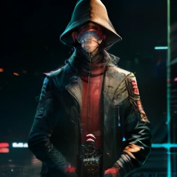 Men, cyberpunk, Wearing a hat., Wearing a mask., Code, world from digital symbols, matrix style, Dark background, Surrealism, cinematic lighting, projected inset, UHD, super detail, best quality --auto --s2
