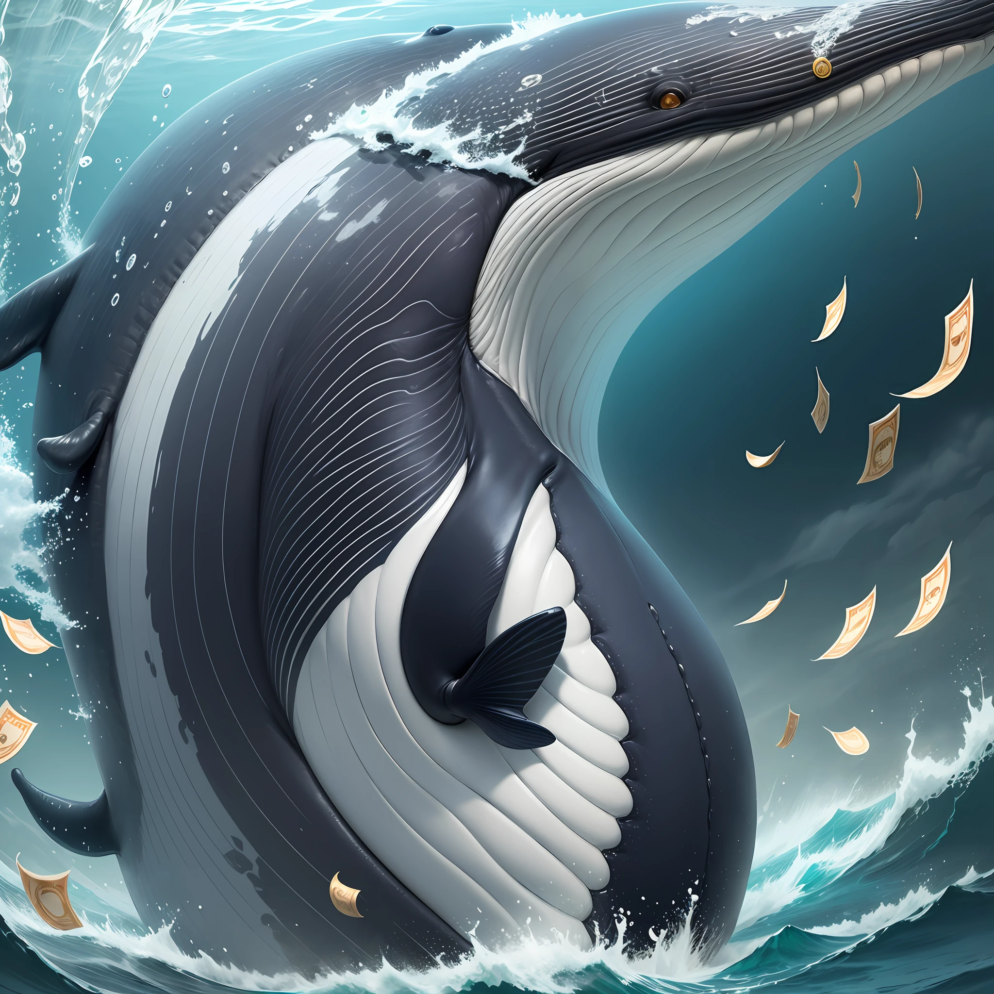 (Willy whale), (full body), (realistic), (sea of money), --auto --s2
