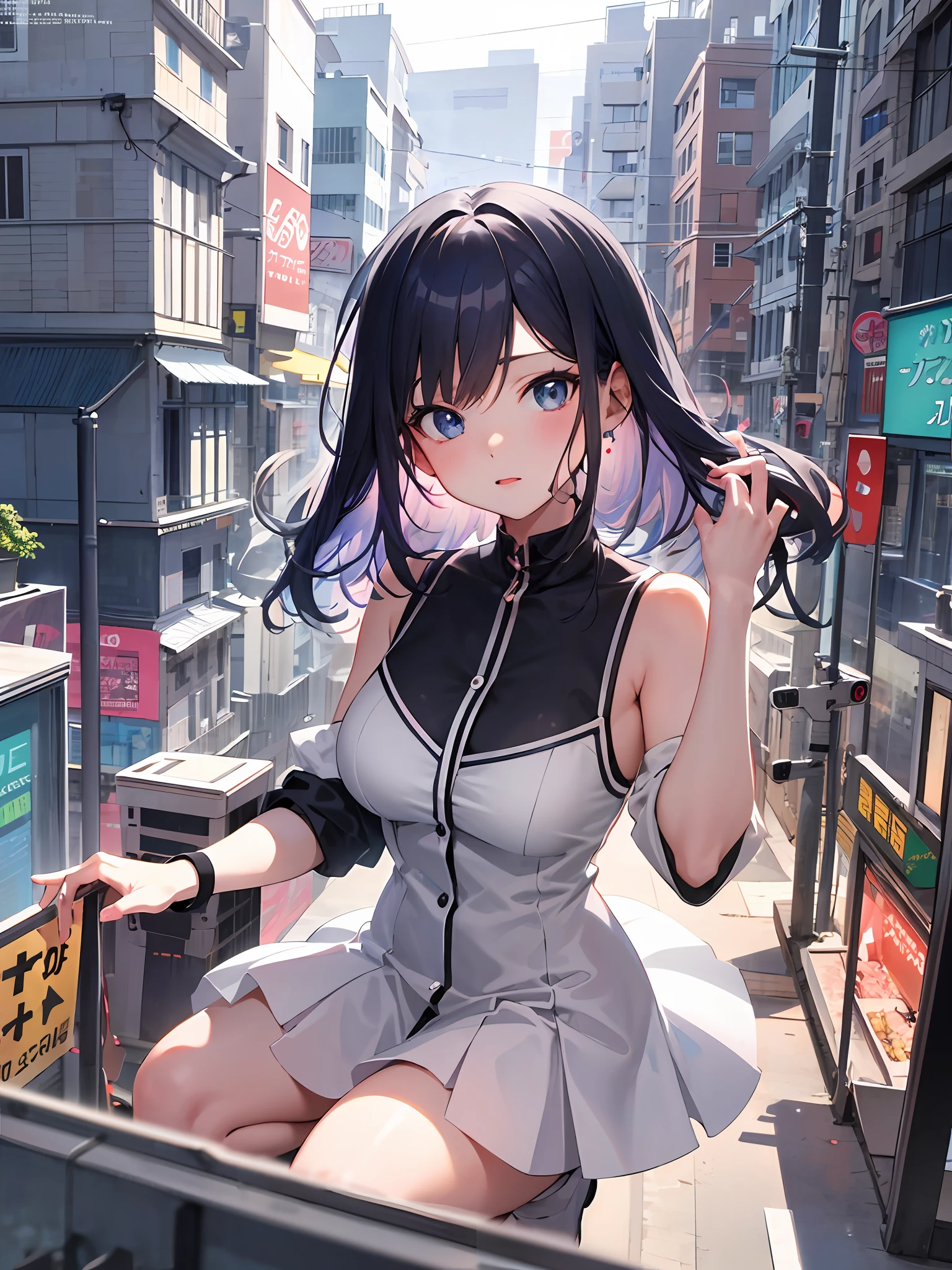 anime girl in white dress standing on street corner with city lights, anime style 4 k, 4k anime wallpaper, anime style. 8k, beautiful anime girl, young anime girl, cute anime waifu in a nice dress, anime wallpaper 4 k, anime wallpaper 4k, **** in dress, pretty anime girl, anime art wallpaper 8 k, cute anime girl