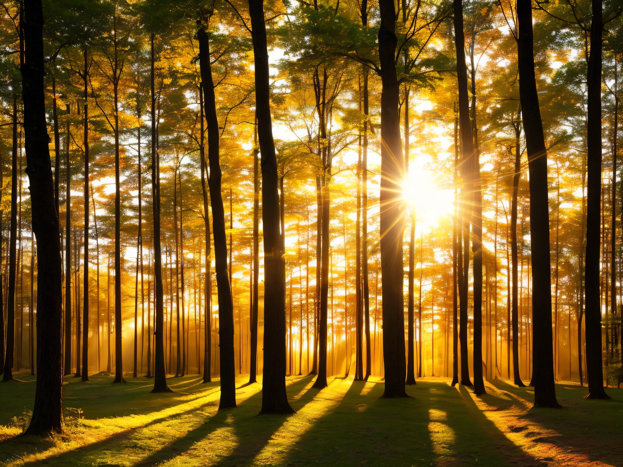 masterpiece_portrait,best quality,photorealistic,ultra high res,detailed lighting,realistic,intricate_details, finely_detailed,8K Ultra High Definition,wide shot,Twilight Majesty: A forest at dusk with a vibrant sky painted in hues of orange, pink, and purple. The silhouettes of the trees stand in stark contrast against the colorful backdrop, creating a majestic scene.,Sun-Kissed Serenity: A forest clearing bathed in warm sunlight, with golden rays piercing through the trees. The soft glow adds a touch of warmth and serenity to the scene.,