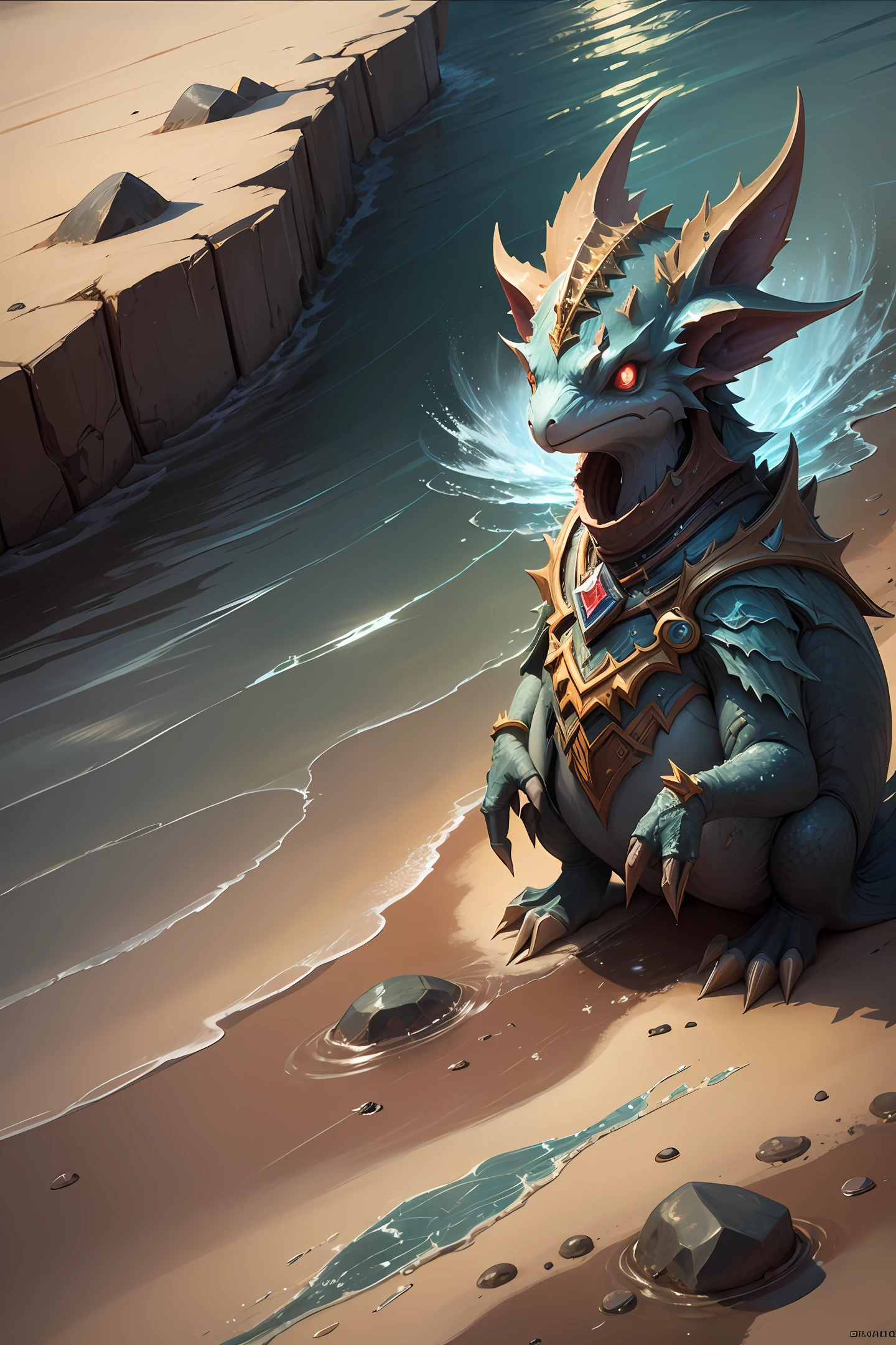 Best Quality, Masterpiece, Awesome, A Sealed Water Attribute Creature, Hearthstone, Emoticon, Non-Human, Wasteland Punk (Water Attribute 1.2), Flattened (1.4), Texture, Dark Simple Background --auto --s2