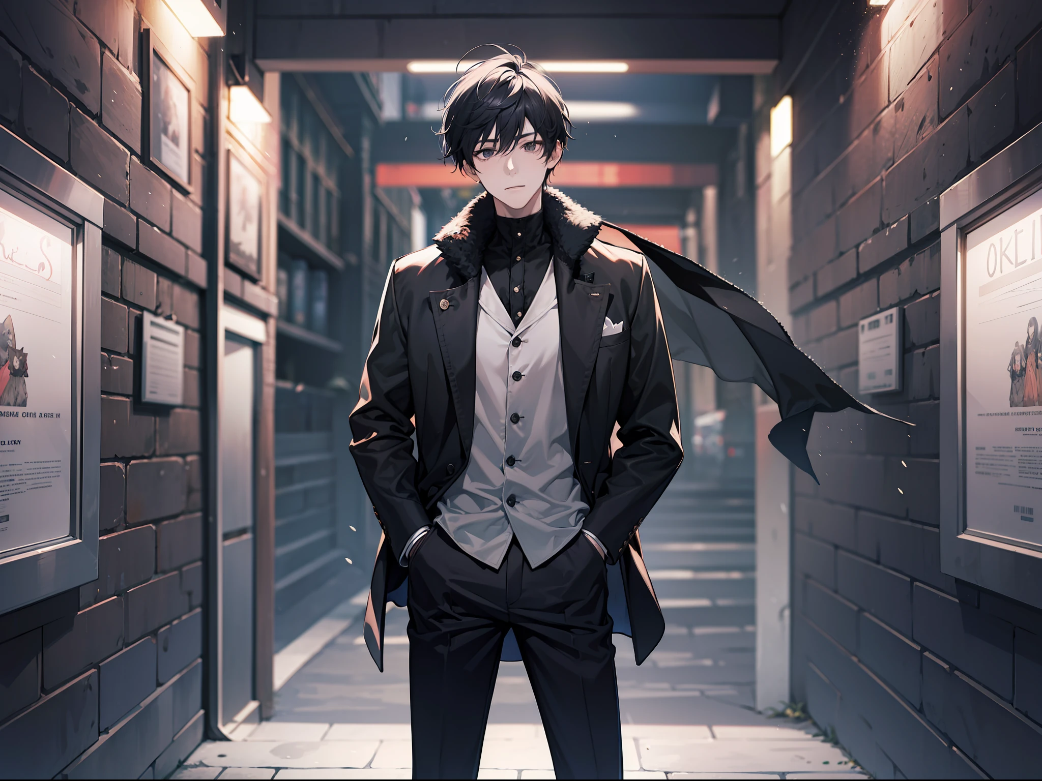A man with short black hair, handsome, cold, standing
