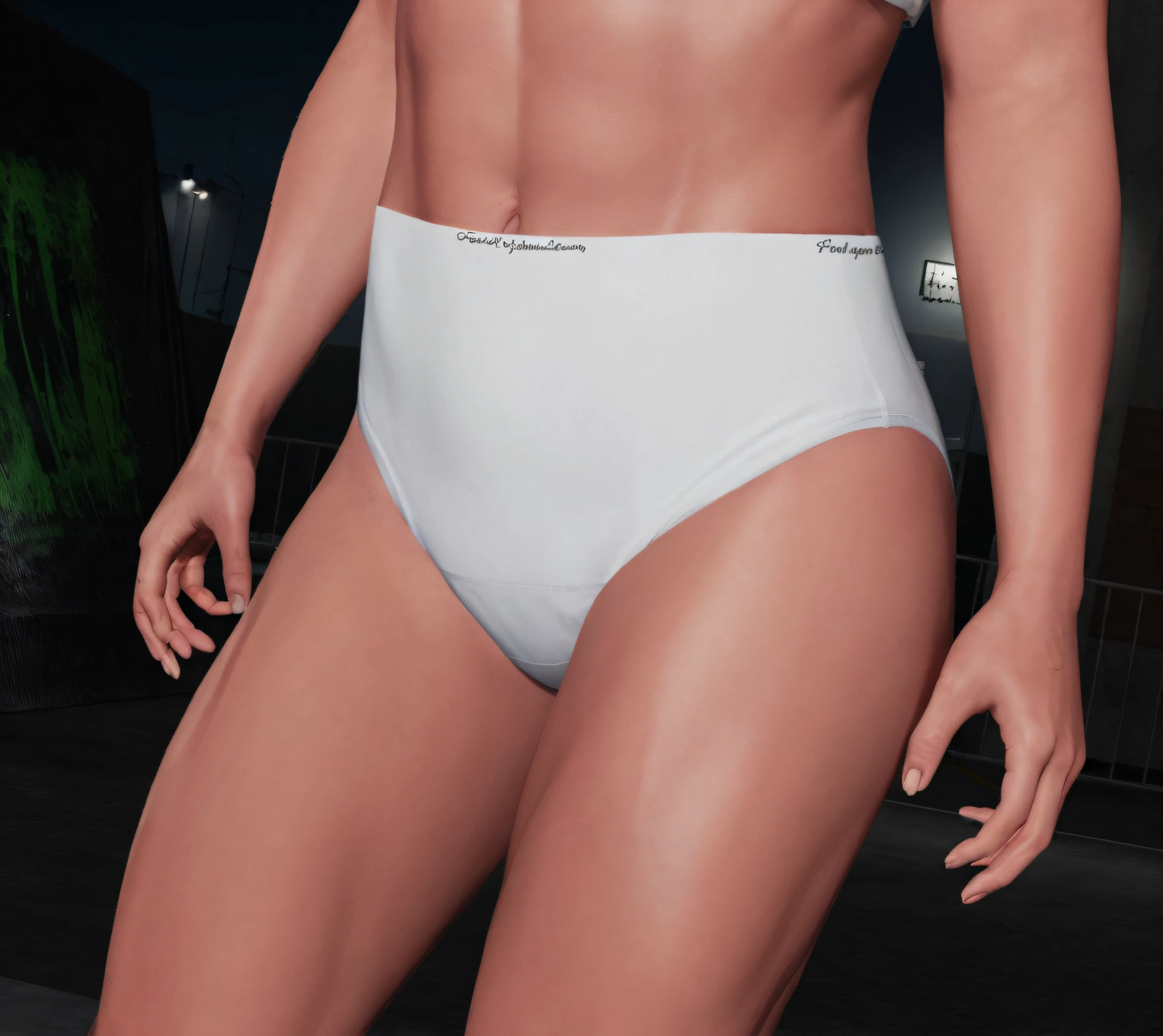 Caucasian woman in white high cut panties, realistic art style, detailed wrinkles