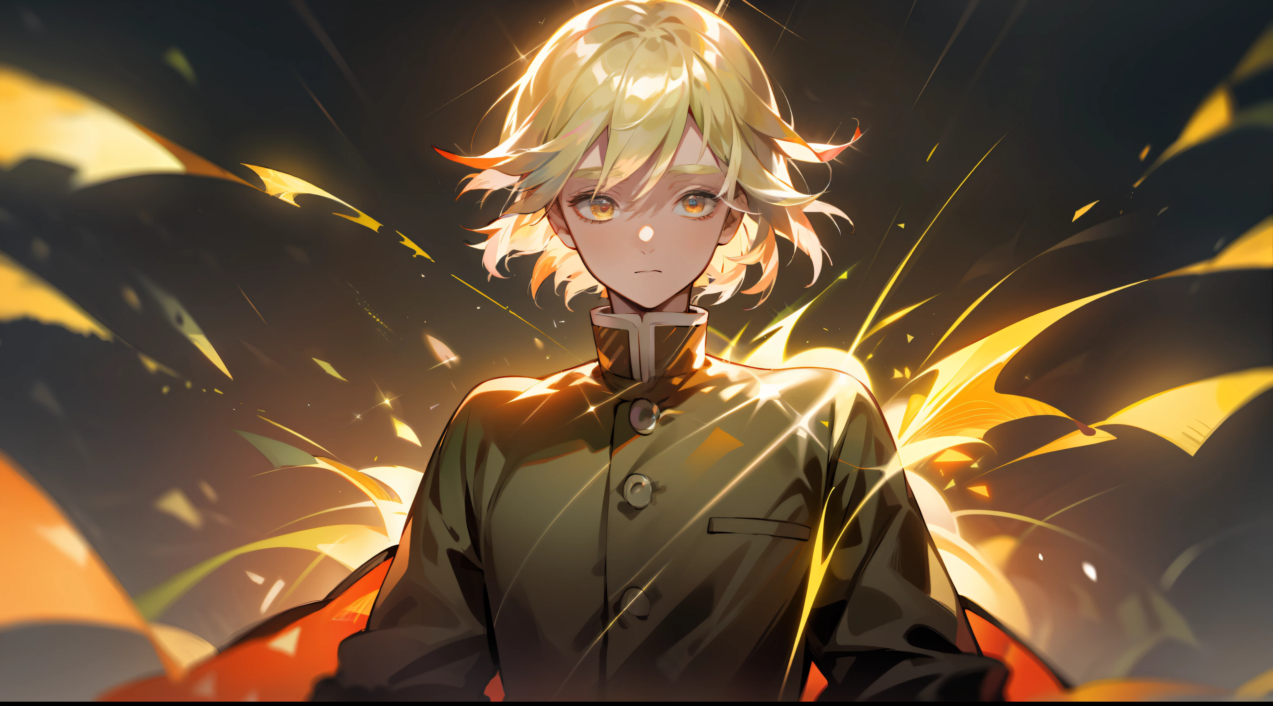 diamond, multicolored hair, multicolored eyes, (Ultra detailed), (masterpiece), (best quality), (very detailed CG unit 8k wallpaper) a fire mage, with jacket,(male)
