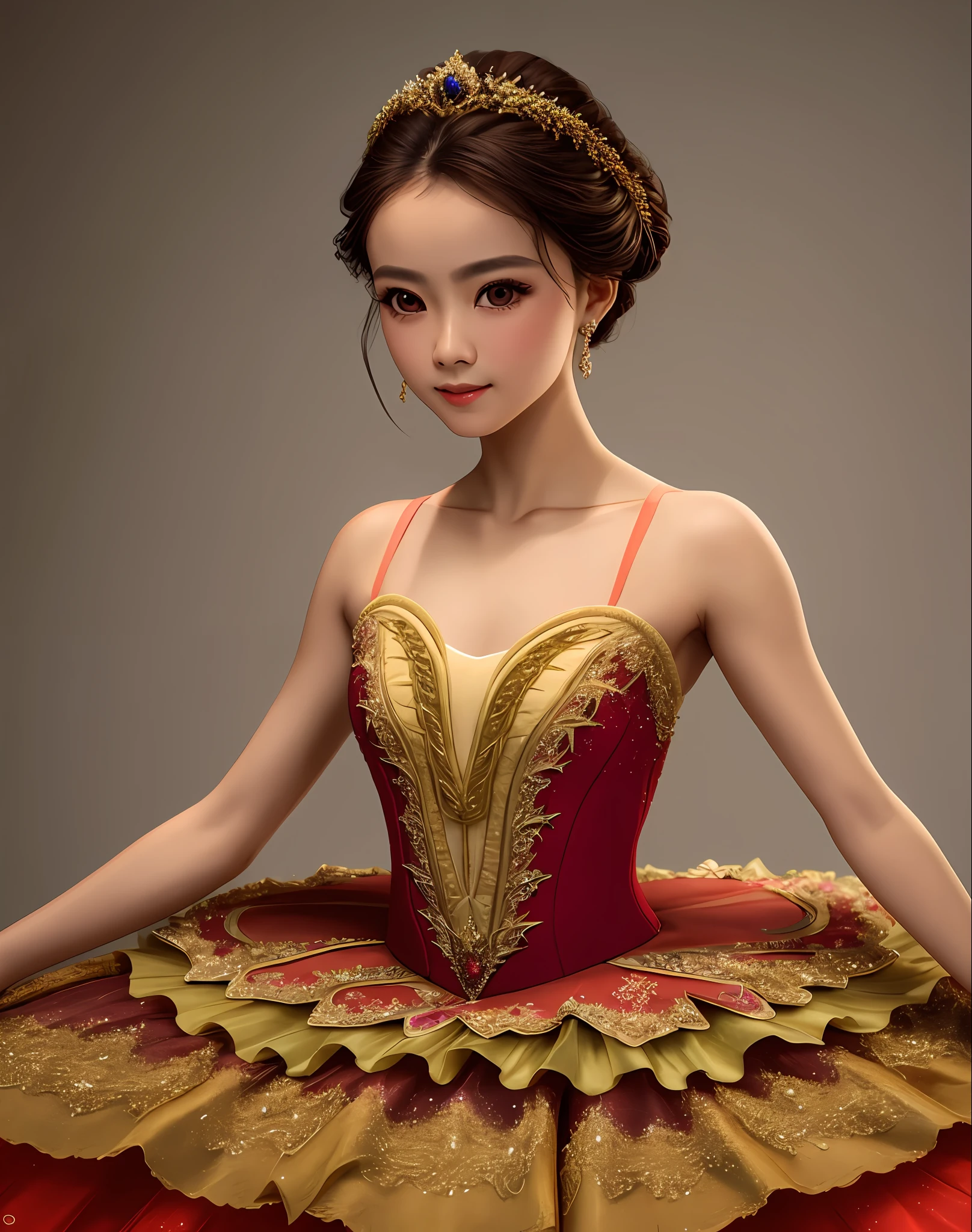 Masterpiece, absurdres,HDR ,highly detailed eyes and face, Primaballerina_tutu, a woman in a ballgown is posing for a picture ,wearing a Primaballerina_tutu, wearing a ballgown, cowboy shot