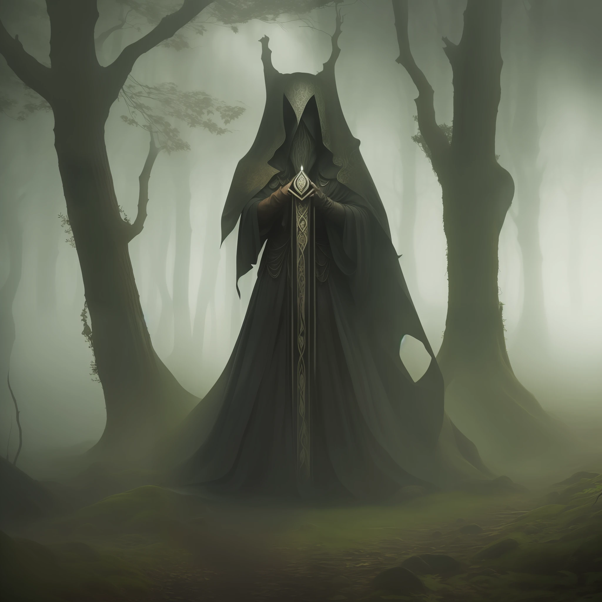 slandermam, dark forest, figures, macabre, purple, mist