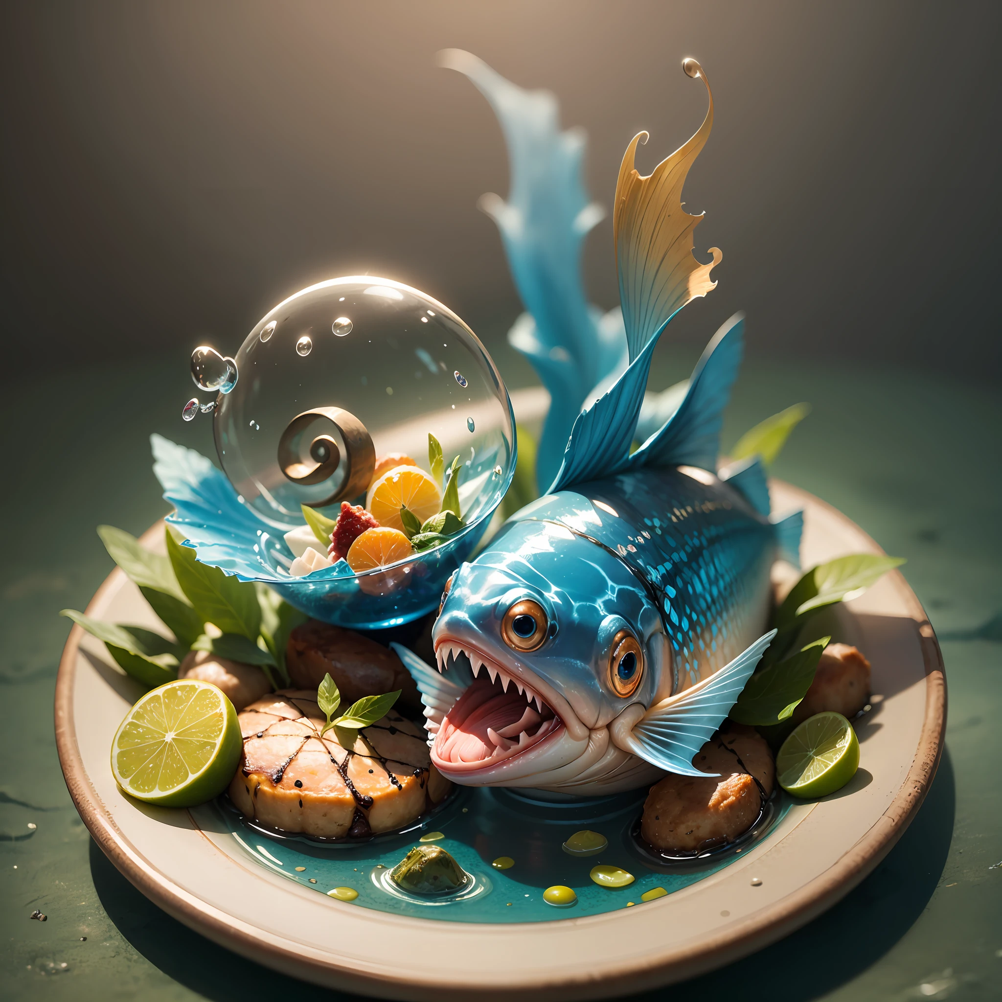 Best Quality, Masterpiece, Superb Food, A Sealed Fish Sea Life, Hearthstone, Emoticon Pain, Non-Human (Water Attribute 1.2), Flattened (1.4), Texture, Dark Simple Background --auto --s2